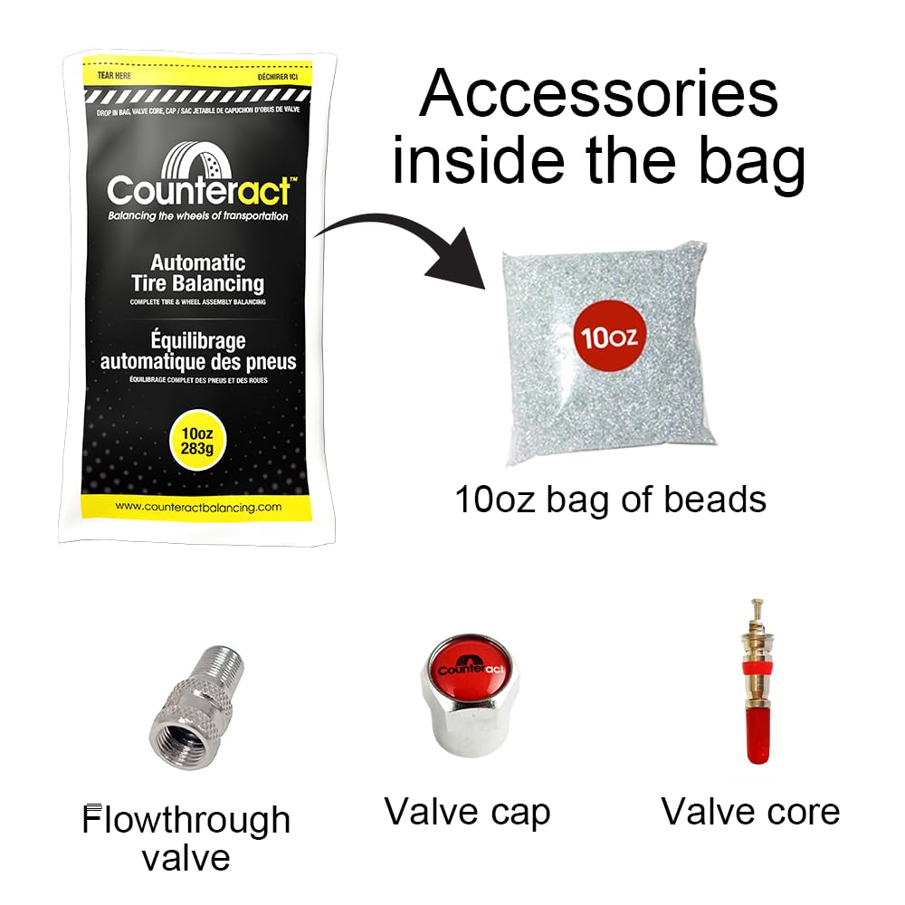 Counteract 10Oz-B12 Centrifugal Force Tire/Wheel Balancing Beads - Off-Road Vehicles, Light Duty Truck Tires, (12) 10Oz Balance Bead Bags, (12) Valve Caps And Cores