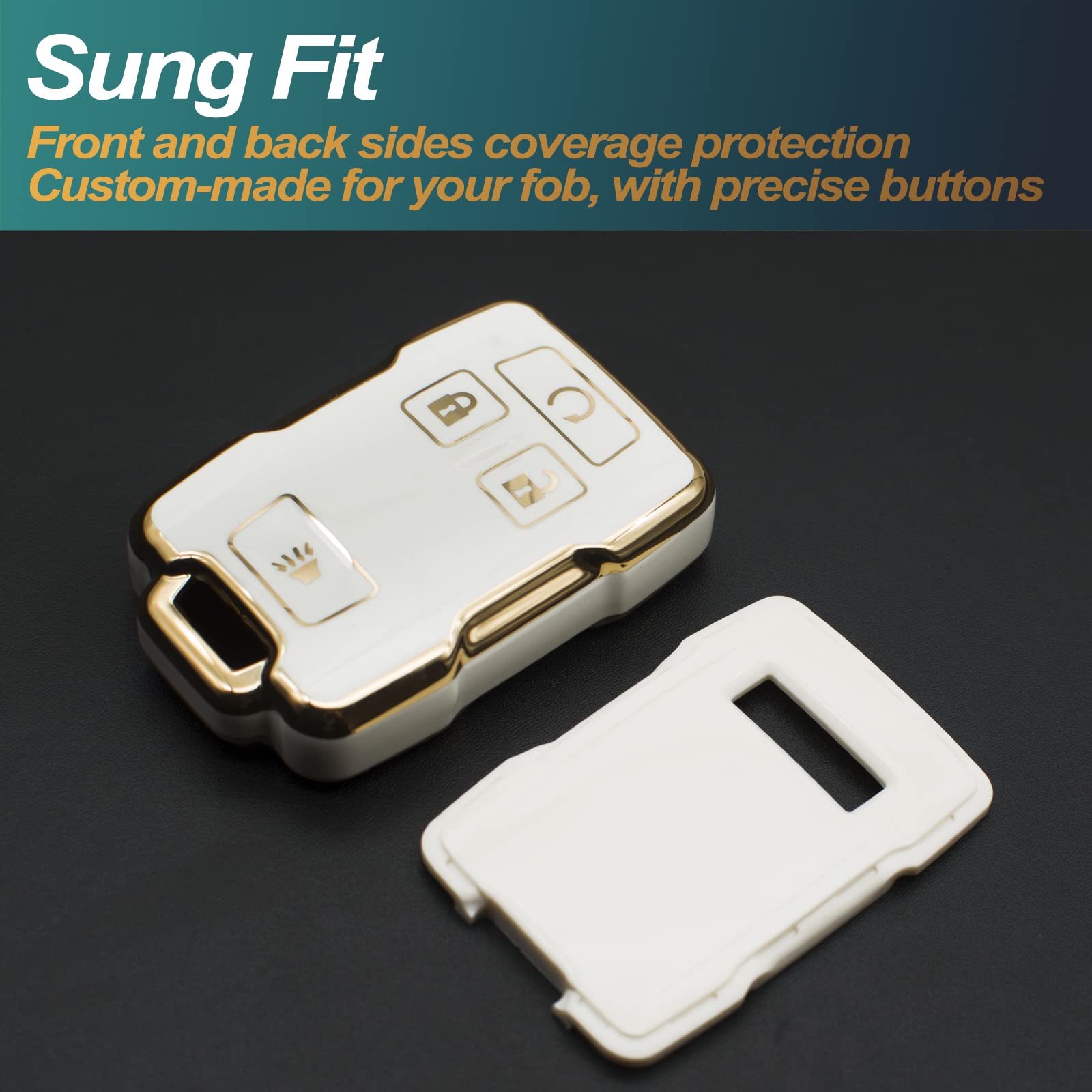 Feyoun Key Fob Cover Compatible With Chevy Chevrolet Colorado Silverado Silverado Suburban Tahoe Gmc Canyon Sierra 1500 2500 3500 Hd Tpu Remote Keyless Key Fob Case Protection Shell Accessories, White