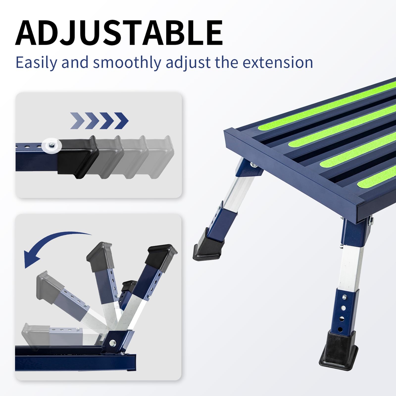 Garfatolrv Rv Steps Adjustable Height Aluminum Stable Folding Platform Step Portable Handle And Reflective Strips Non-Slip Rubbe