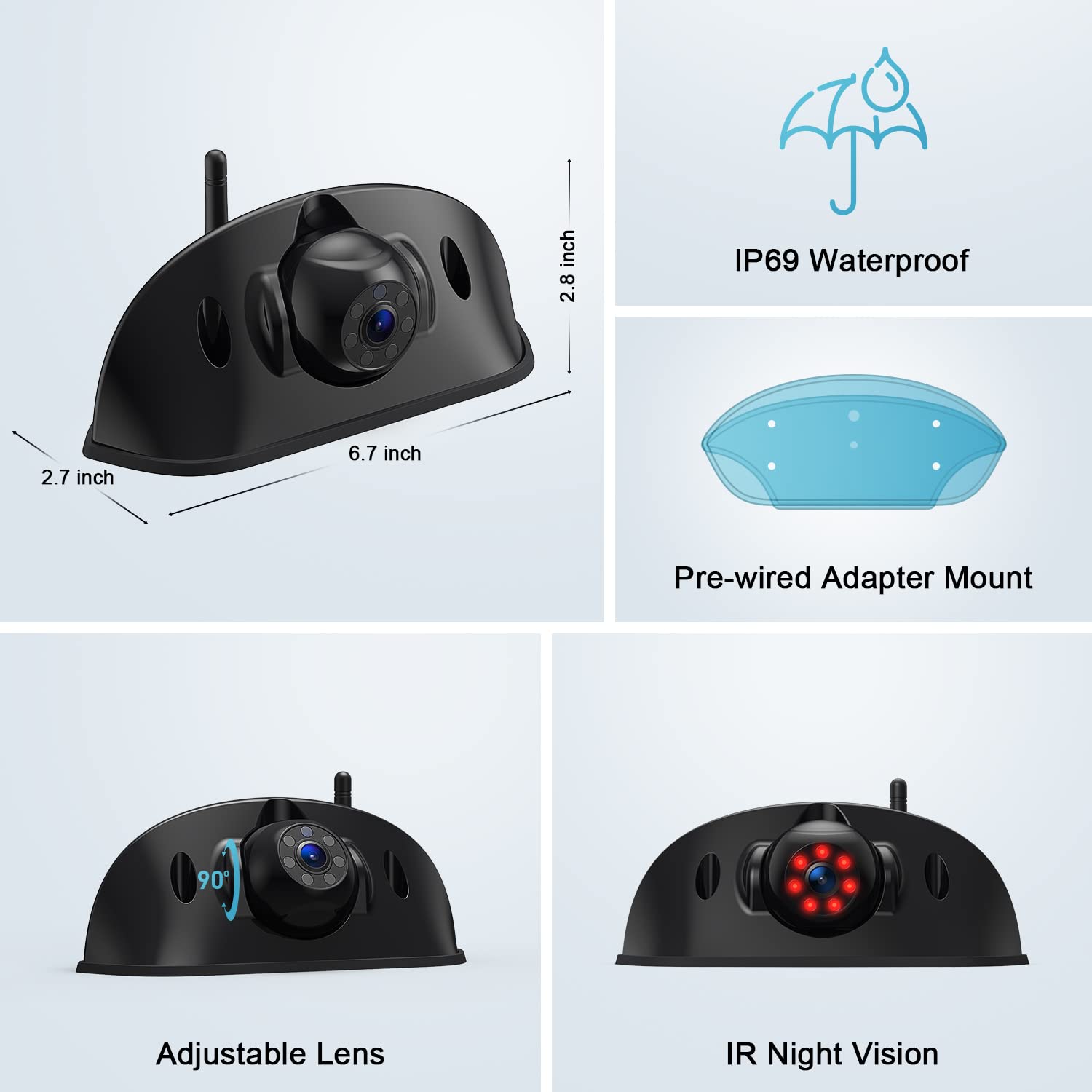 Fookoo Hd 7-Inch Wireless Rv Backup Camera System, 1080P 7'' Ips Monitor & 1 Rear View Camera, Ir Night Vision Recording Ip69 Wa