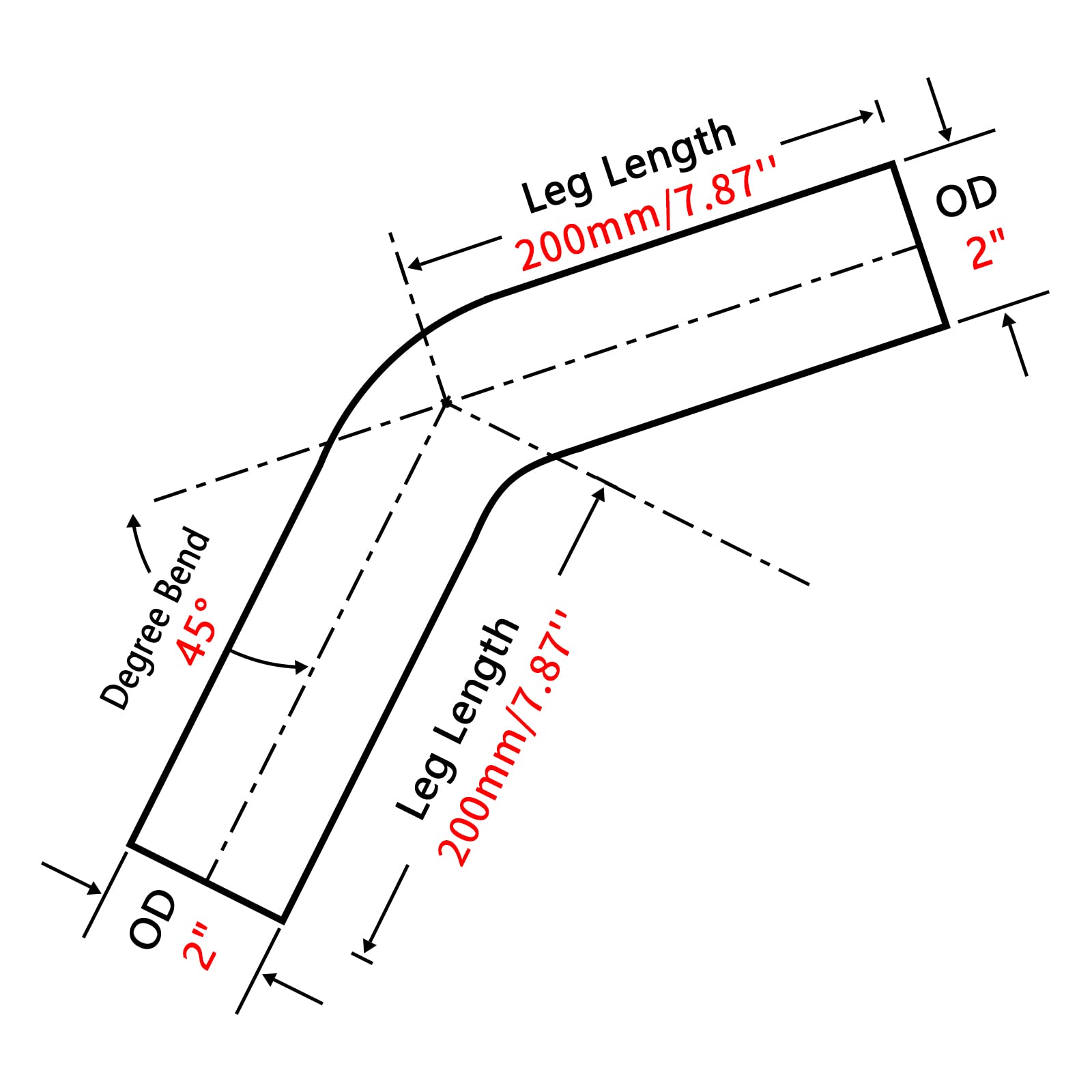 Fgjqefg 2 Inch 45 Degree Diy Custom Mandrel Exhaust Pipe Tube Pipe, T304 Stainless Steel, Universal Fit, 15.74 Inch End To End Length, 2'' Od Mandrel Bend Pipe