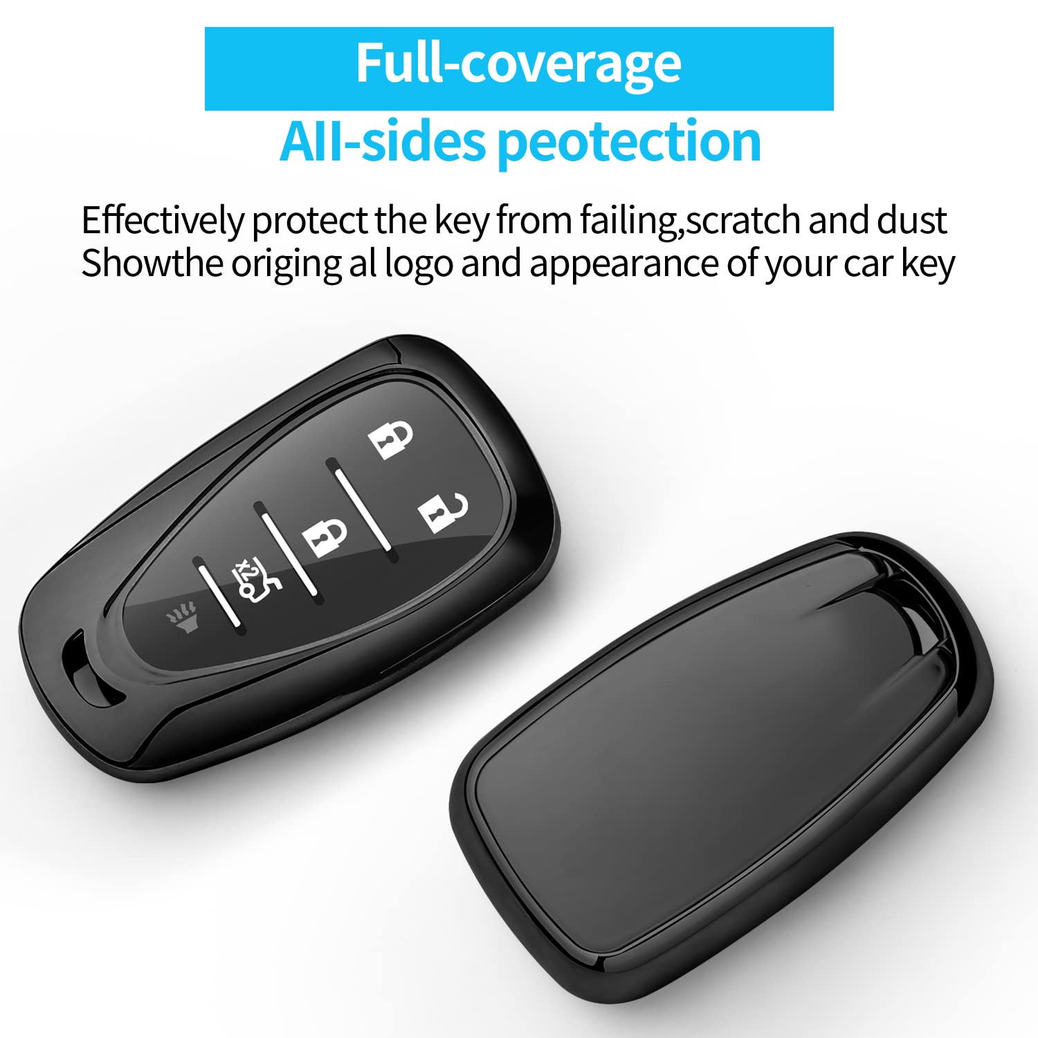 Sindeda For Chevrolet Key Fob Cover With Keychain Soft Tpu Full Protection Key Shell Case Compatible With Chevrolet 2017-2021 Ch