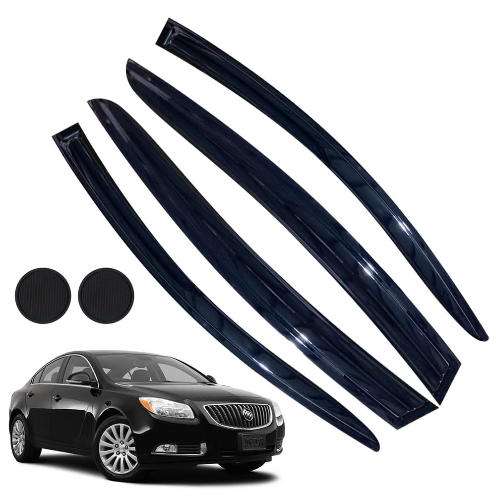 Letingfar Rain Guards For Buick Regal 2011-2017, Tape-On Side Window Deflectors, Window Visors For Buick Cars, 4 Rain Guards & 2
