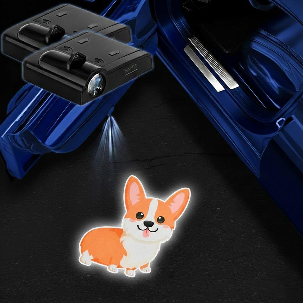 2PCS Dog Car Door Lights Projector,Wireless LED Welcome Puddle Lights,Magnetic Logo Projector Door Light Decor Car Accessories C