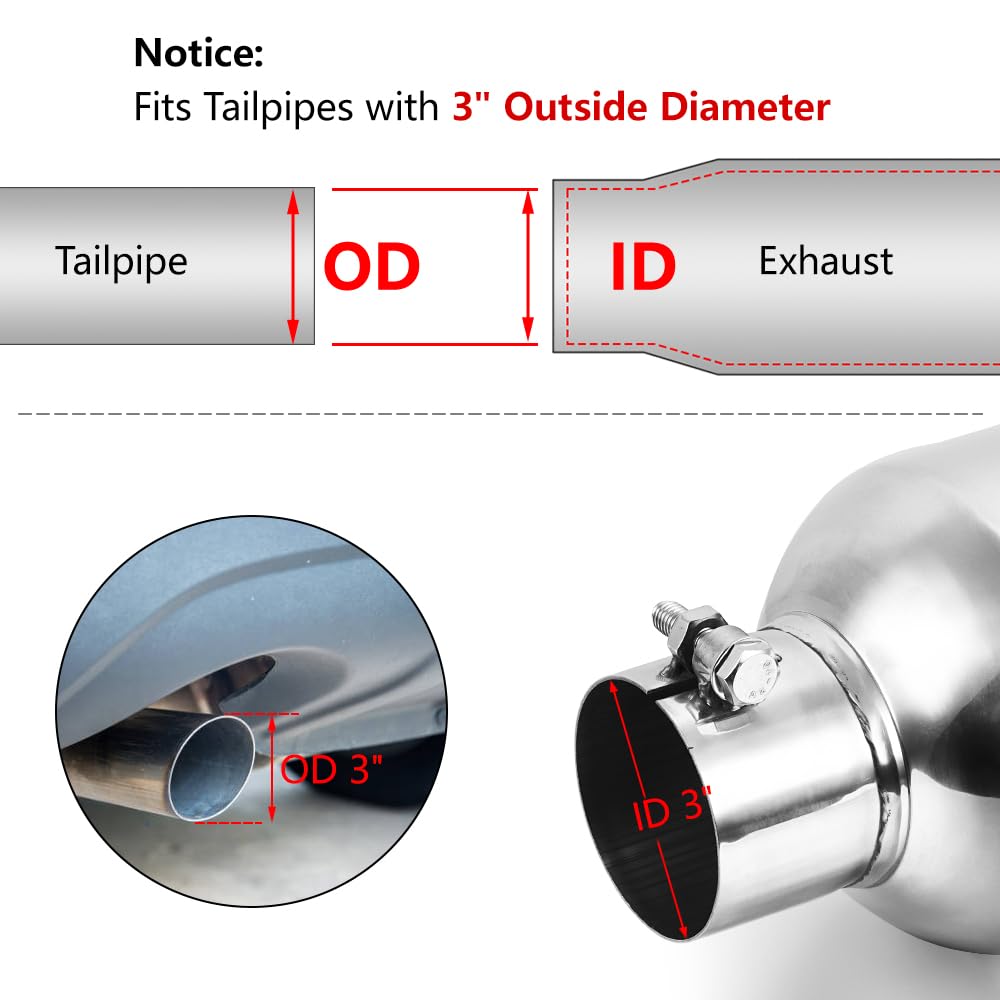 A-KARCK 3 Inlet to 6 Outlet Exhaust Tip, 15 Polished Bolt-On Tailpipe Tip for Enhanced Performance and Protection