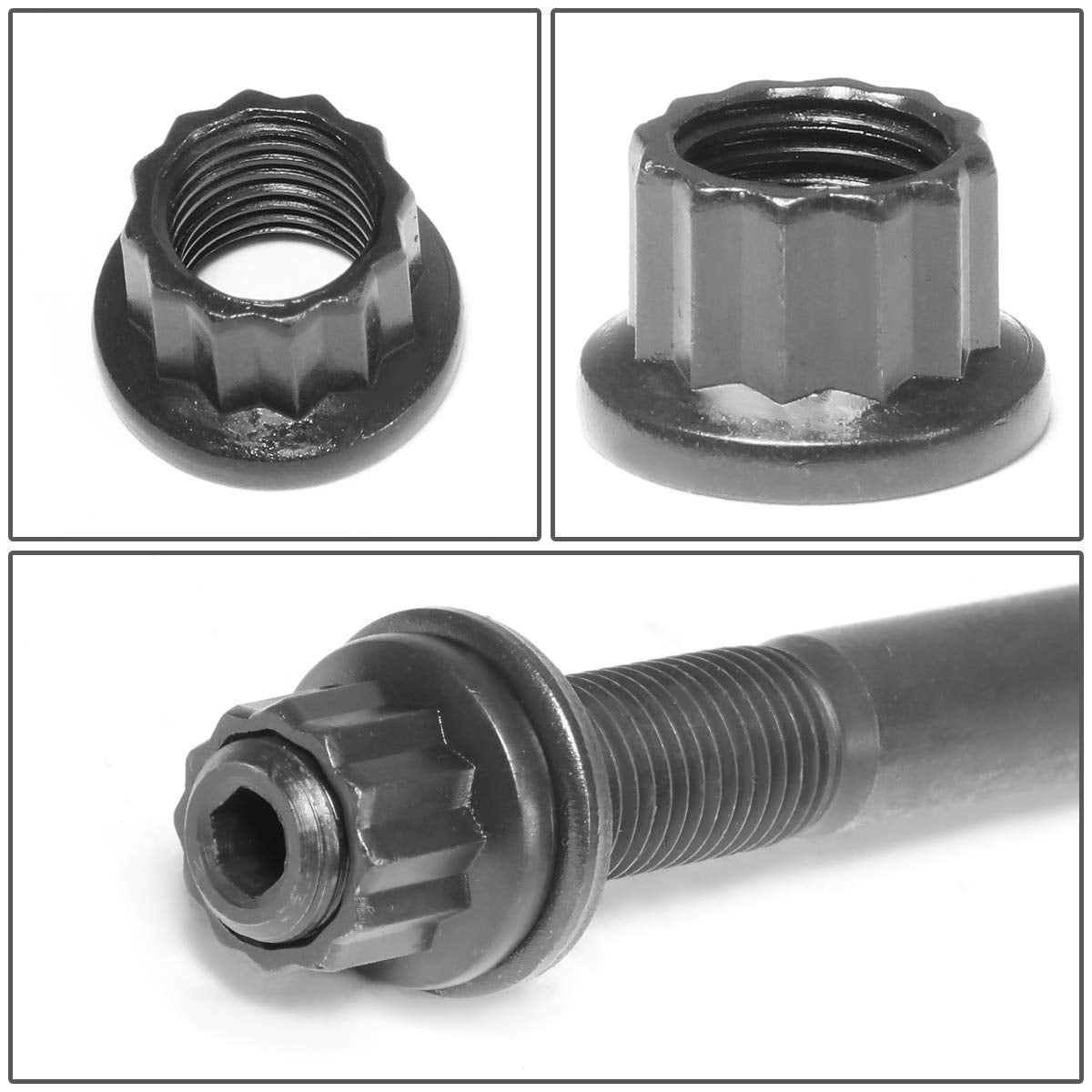 DNA MOTORING LEPOW-015 Steel 12-Point Cylinder Head Studs Nuts Set For 04-Newer LS1 LS3 Chevy LS1 LS6 L98, Black