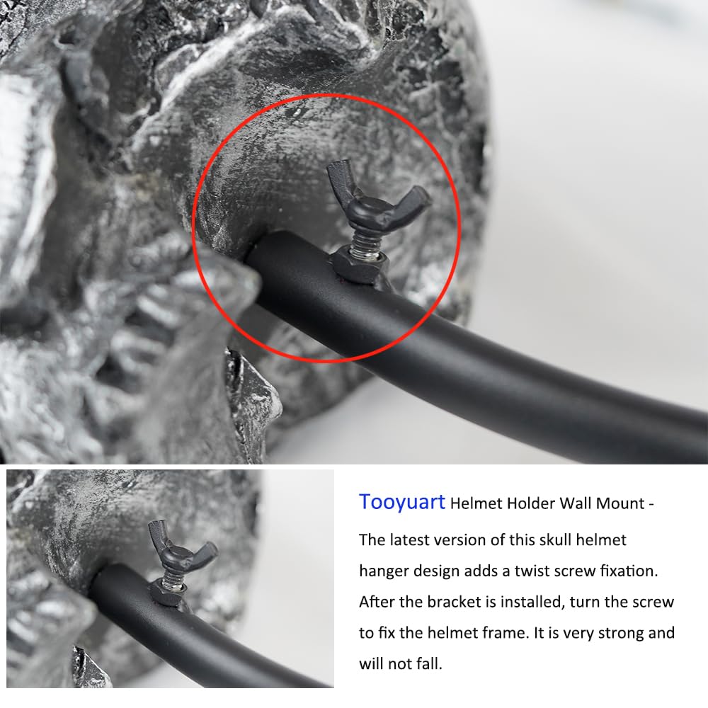 Tooyuart Motorcycle Accessories Helmet Holder Wall Mount, Skull Motorcycle Helmet Rack With 2 Hooks Hanger For Coats, Caps, Spor