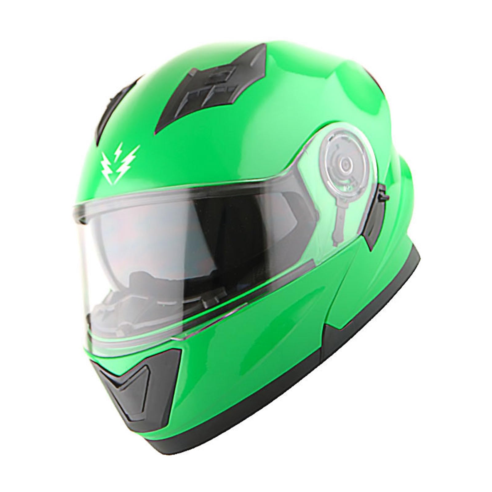 1Storm New Motorcycle Bike Modular Full Face Helmet Dual Visor Sun Shield With Rechargeable Led Tail Light: Glossy Green