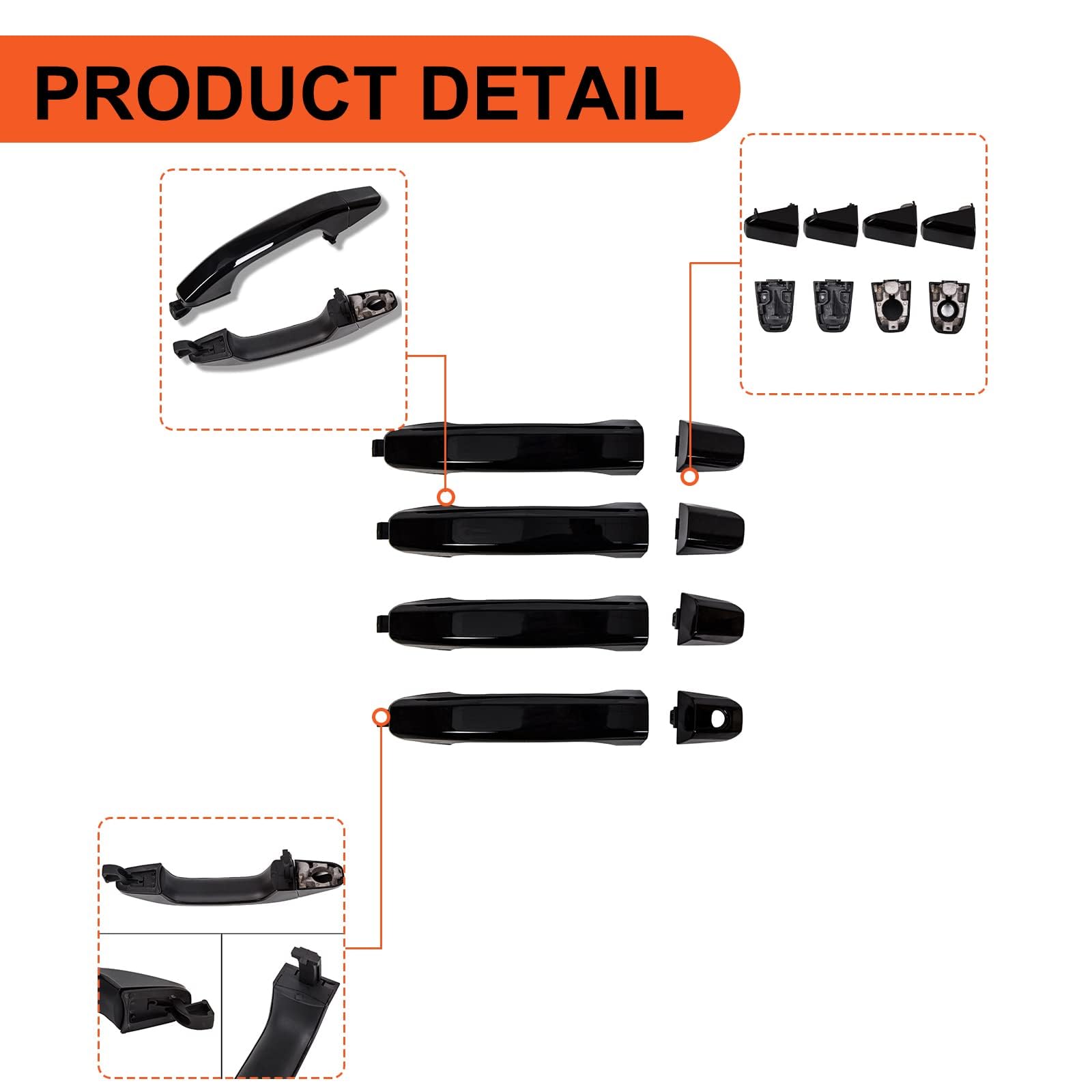 ECOTRIC 4Pcs Exterior Door Handles Replacement Compatible with 2014-2019 Chevy Silverado GMC Sierra Replacement for 22923605 232