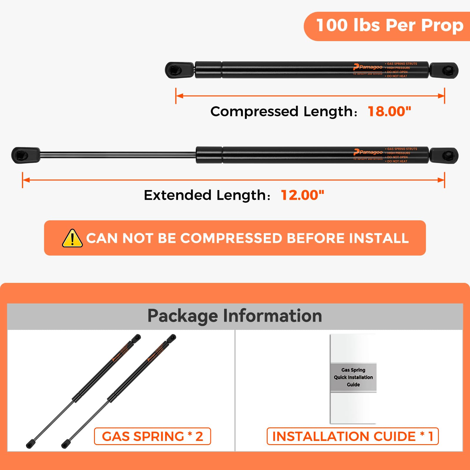 C16-23833 19 Inch 18.5 Inch 100 Lbs Gas Strut Shocks For A.R.E Leer Camper Shell Tonneau Cover Travel Trailer Topper Canopy Glas
