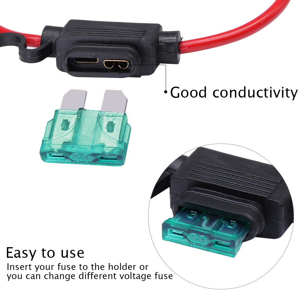 Huiqiaods Atc/Ato 30A In-Line Fuse Holder 16 Gauge Wiring Harness 12V Standard Plug Socket Pack Of 2