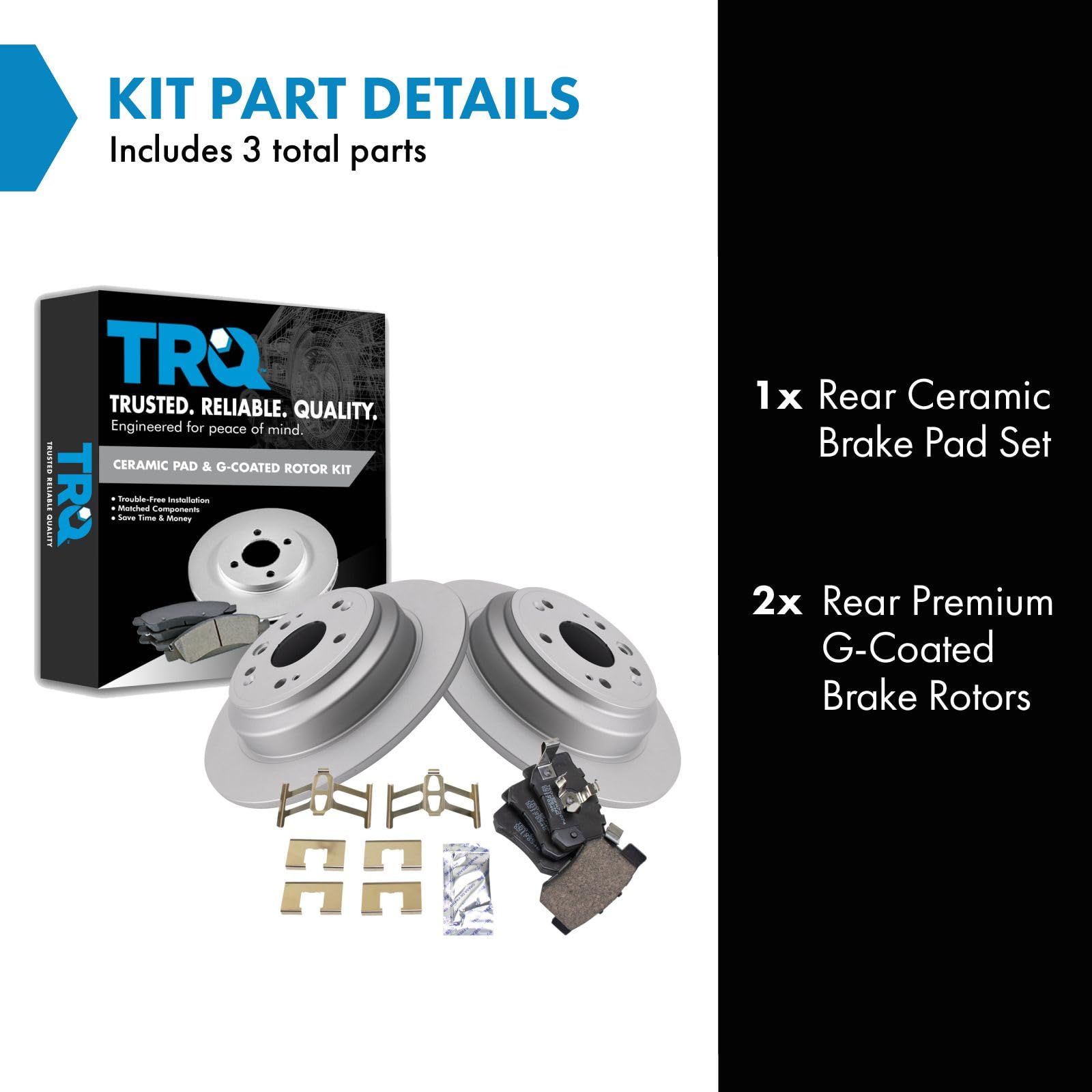 Trq Rear Brake Pad & Rotor Kit Brake Pads Brake Rotor Ceramic Premium G-Coated Compatible With 2010-2011 Honda Accord Crosstour