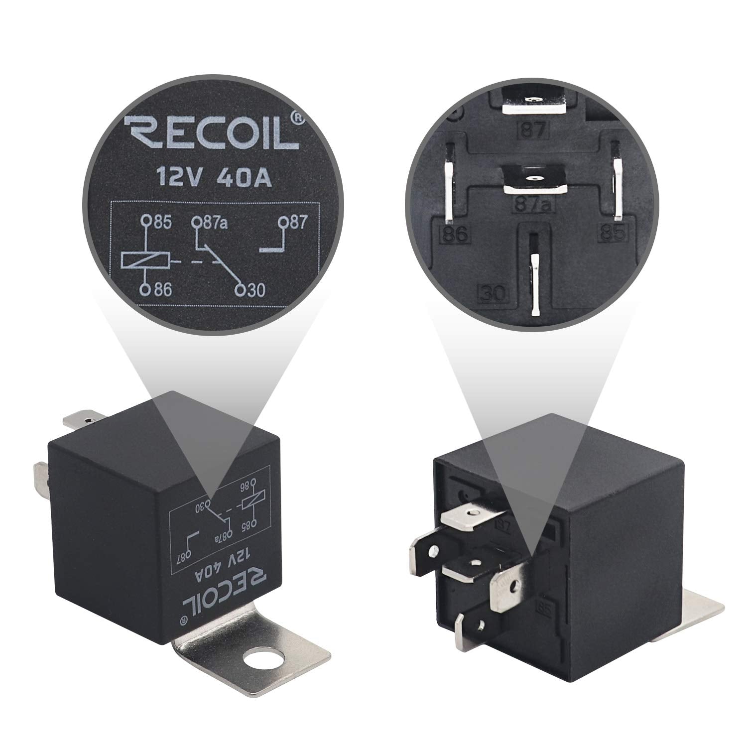 Recoil 2 Pack Automotive 5-Pin 30/40A 12V Spdt Relays With Interlocking Relay Sockets And In-Line Atc Fuse Holders (2 Pack)