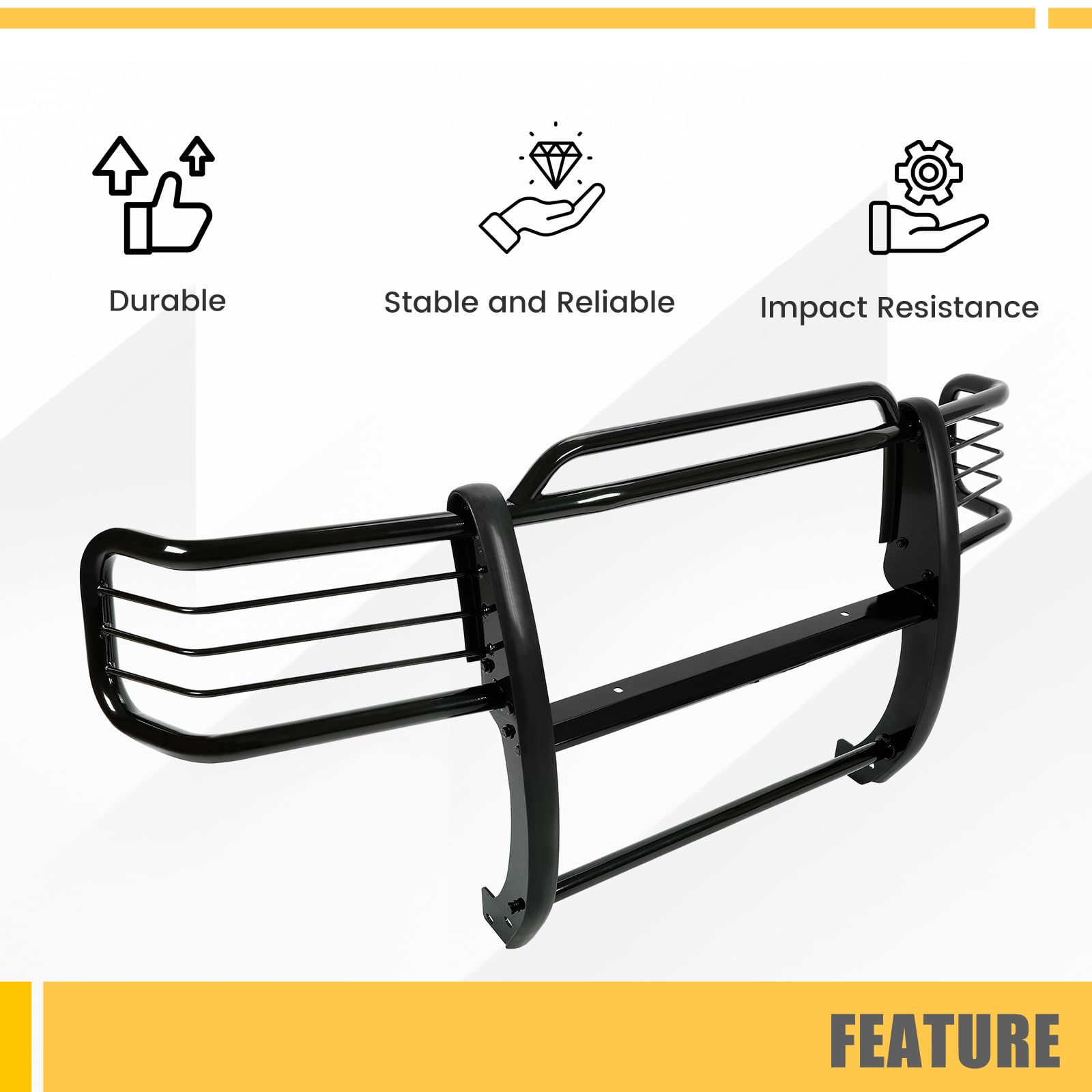 KUAFU Brush Guard Compatible with 2001-2012 Ford Ranger Mazda B-Series Pickup With Skid Plate Bull Bar Front Bumper Grill Grille