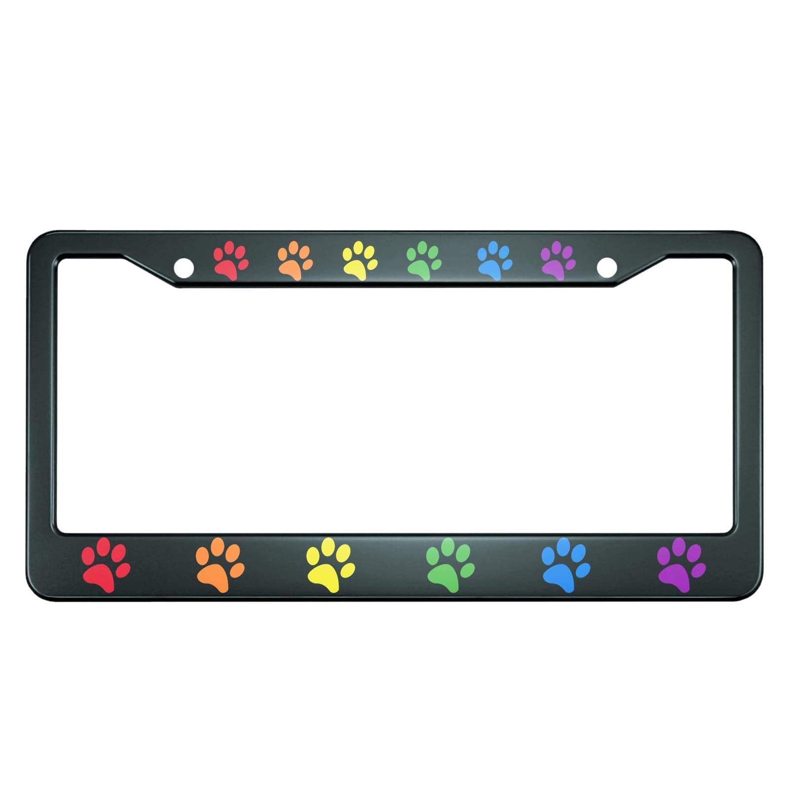 Hosnye Dog Paw Print License Plate Frame Rainbow Gradient Metal License Plate Cover Front Plates Frames Car Tag Frame For Women Men Us Vehicles Standard