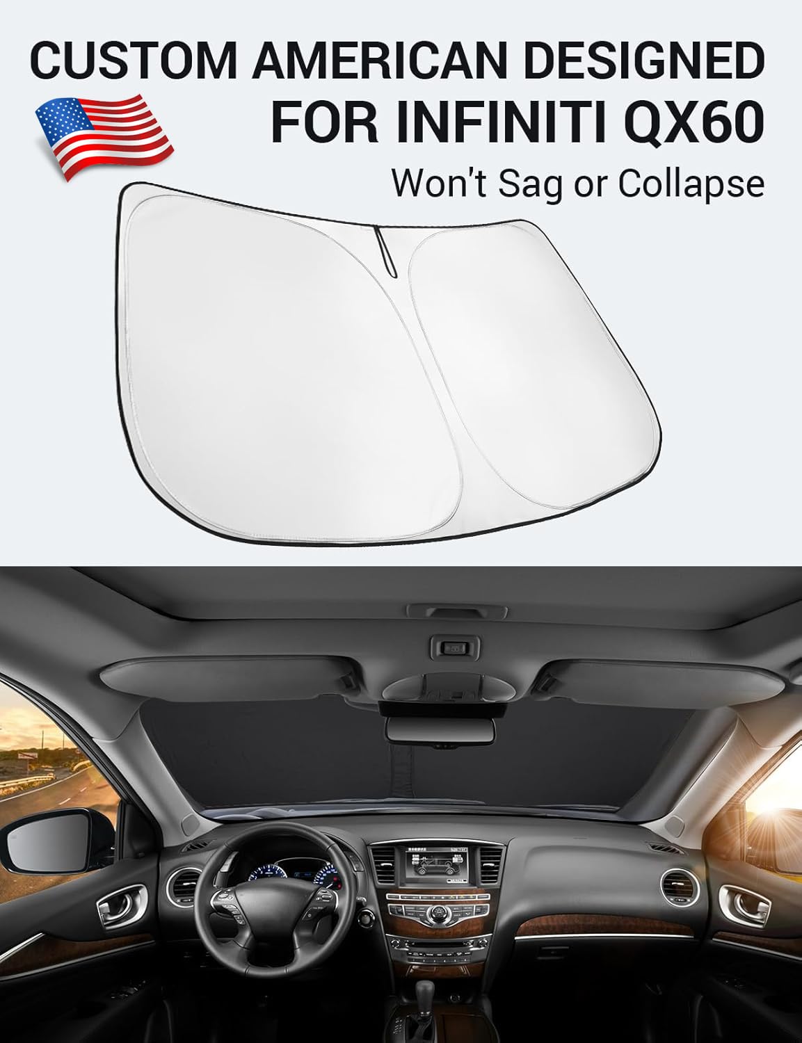 Proadsy 2024 Upgrade Front Windshield Sun Shade Foldable Sunshade Protector Custom Fit 2014-2021 Infiniti Qx60 Accessories