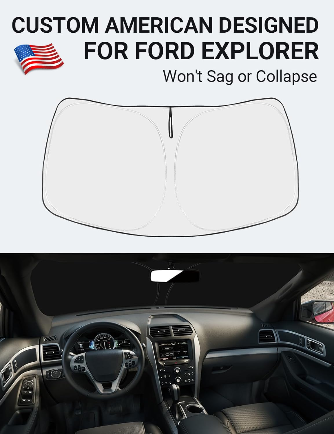 Proadsy 2025 Upgrade Windshield Sun Shade Custom Fit Ford Explorer 2011-2019 4-Layer Foldable Front Sunshade Protector Sun Visor