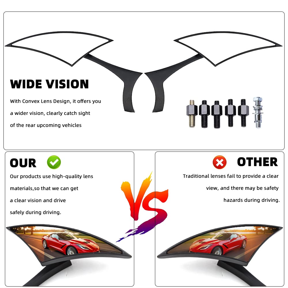 Goodfitment - Black Bat Shape Motorcycle Mirrors,Upgrade Rearview Motorcycle Mirrors Compatible With Harley Road King Sportster