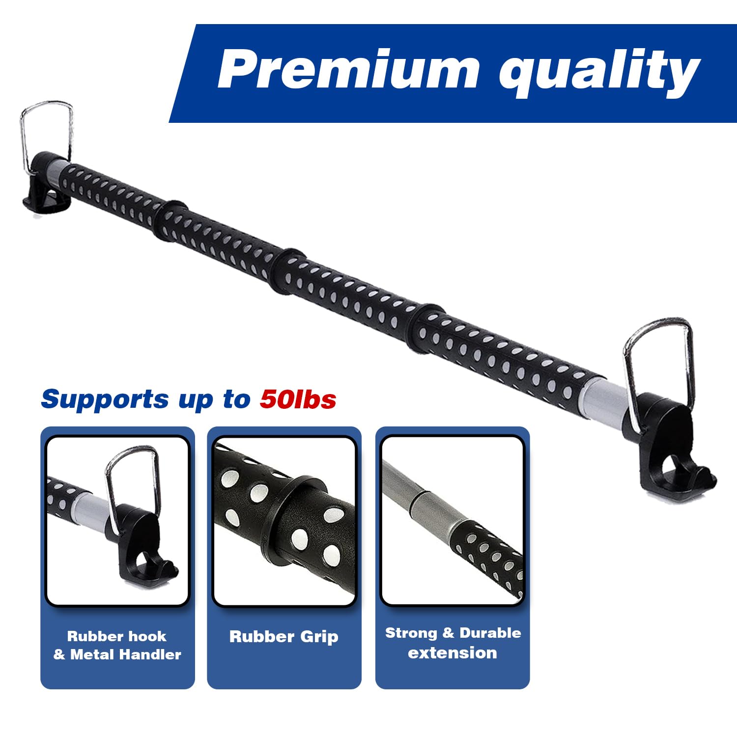Zento Deals Heavy Duty Expandable Clothes Bar Car Hanger Rod- Convenient Classic Black Combines with Strong Metal and Rubber Gri