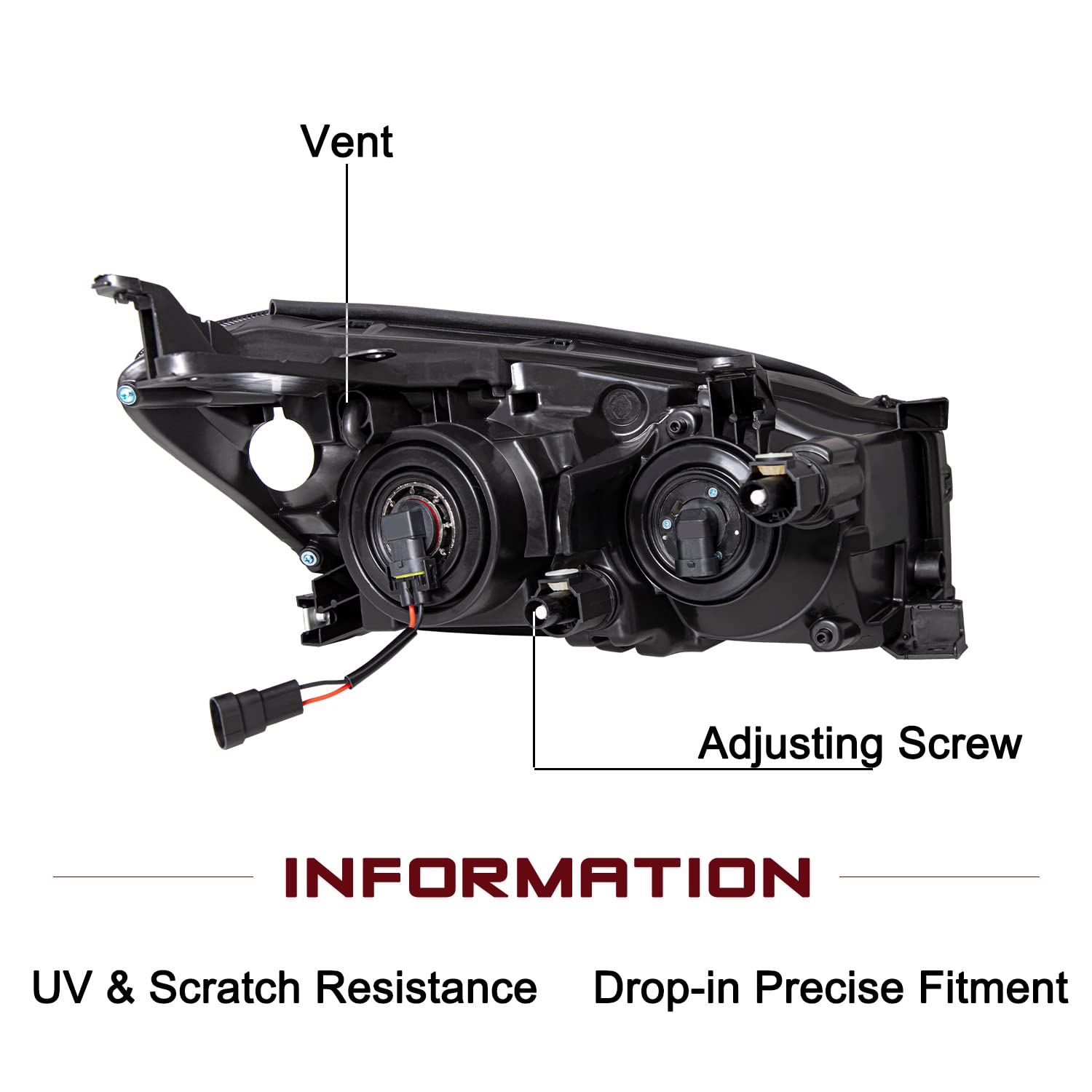 Jsboyat Halogen Headlight Assembly For 2009-2012 Toyota Rav4 Driver And Passenger Side Black Housing With Amber Reflector (Bulbs Included)