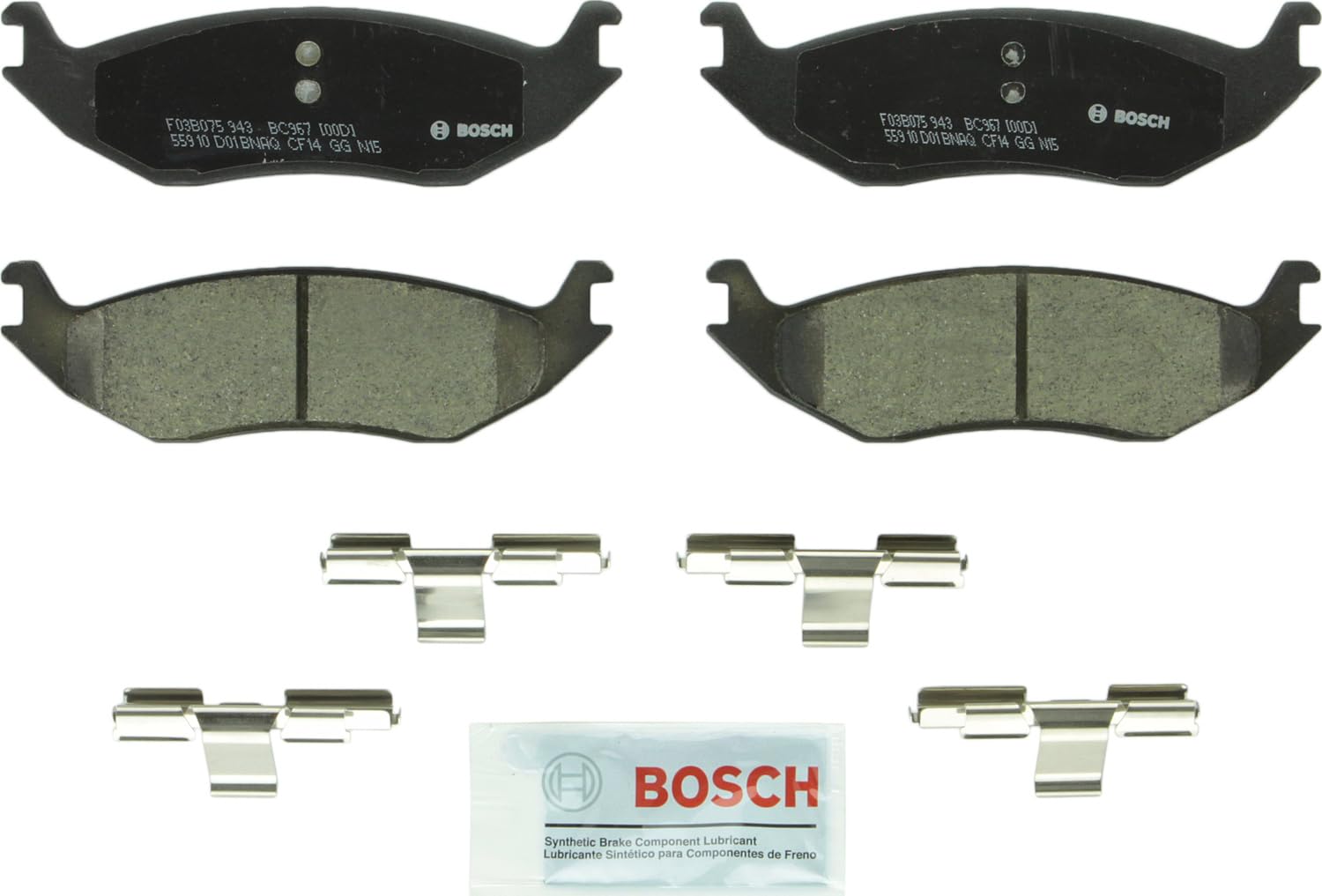 Bosch Bc967 Quietcast Premium Ceramic Disc Brake Pad Set - Compatible With Select Chrysler Aspen; Dodge Durango, Ram 1500, Ram 1500 Van; Ram 1500, Ram 1500 Classic; Rear