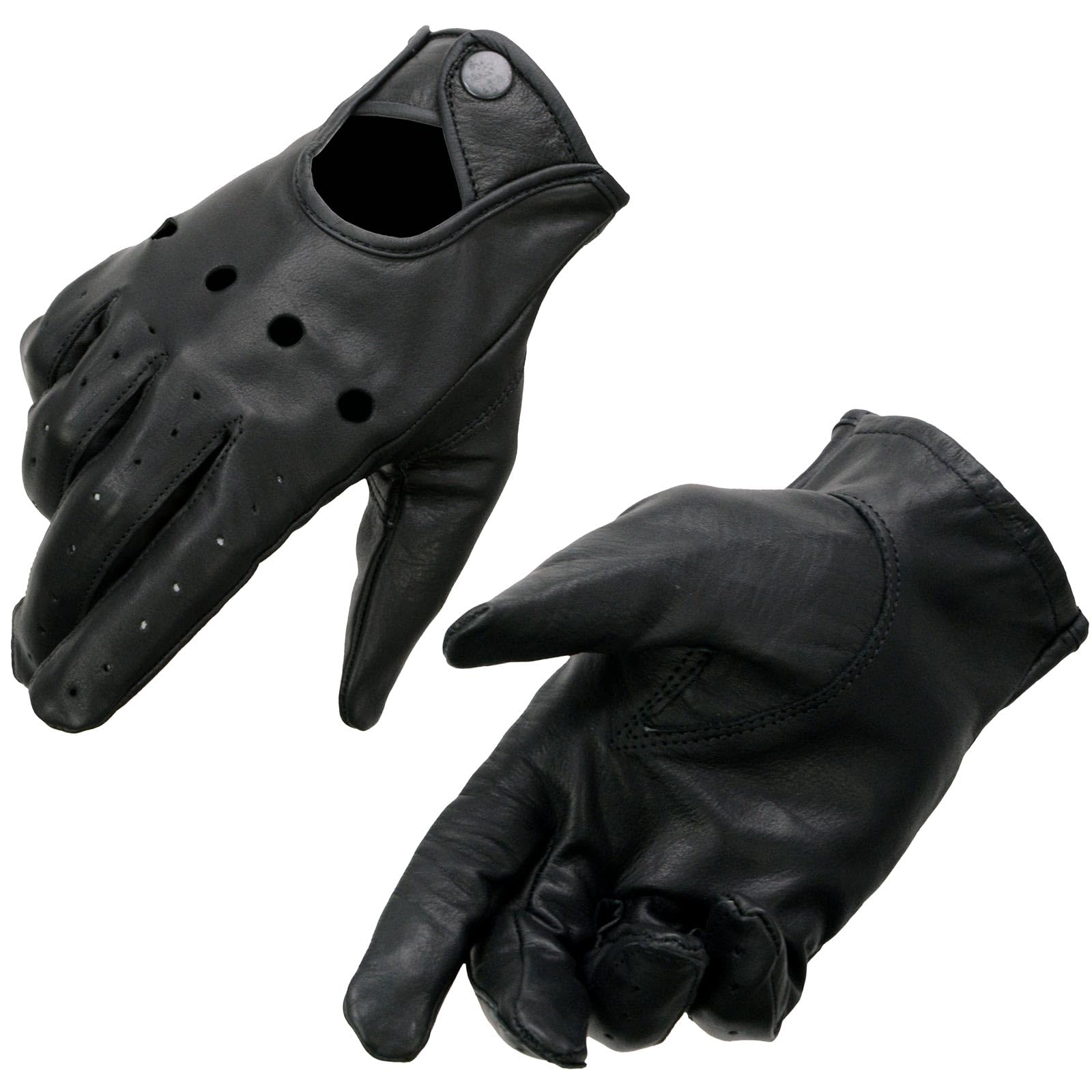 Milwaukee Leather SH729 Men's Black Perforated Leather Full Finger Motorcycle Hand Gloves W/Breathable Open Knuckle - Small