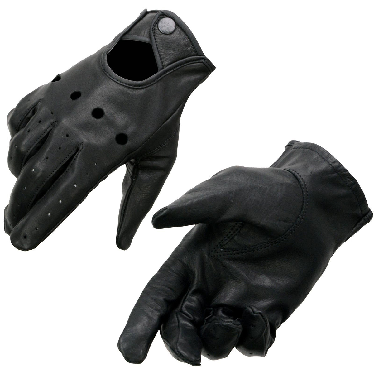 Milwaukee Leather SH729 Men's Black Perforated Leather Full Finger Motorcycle Hand Gloves W/Breathable Open Knuckle - Small
