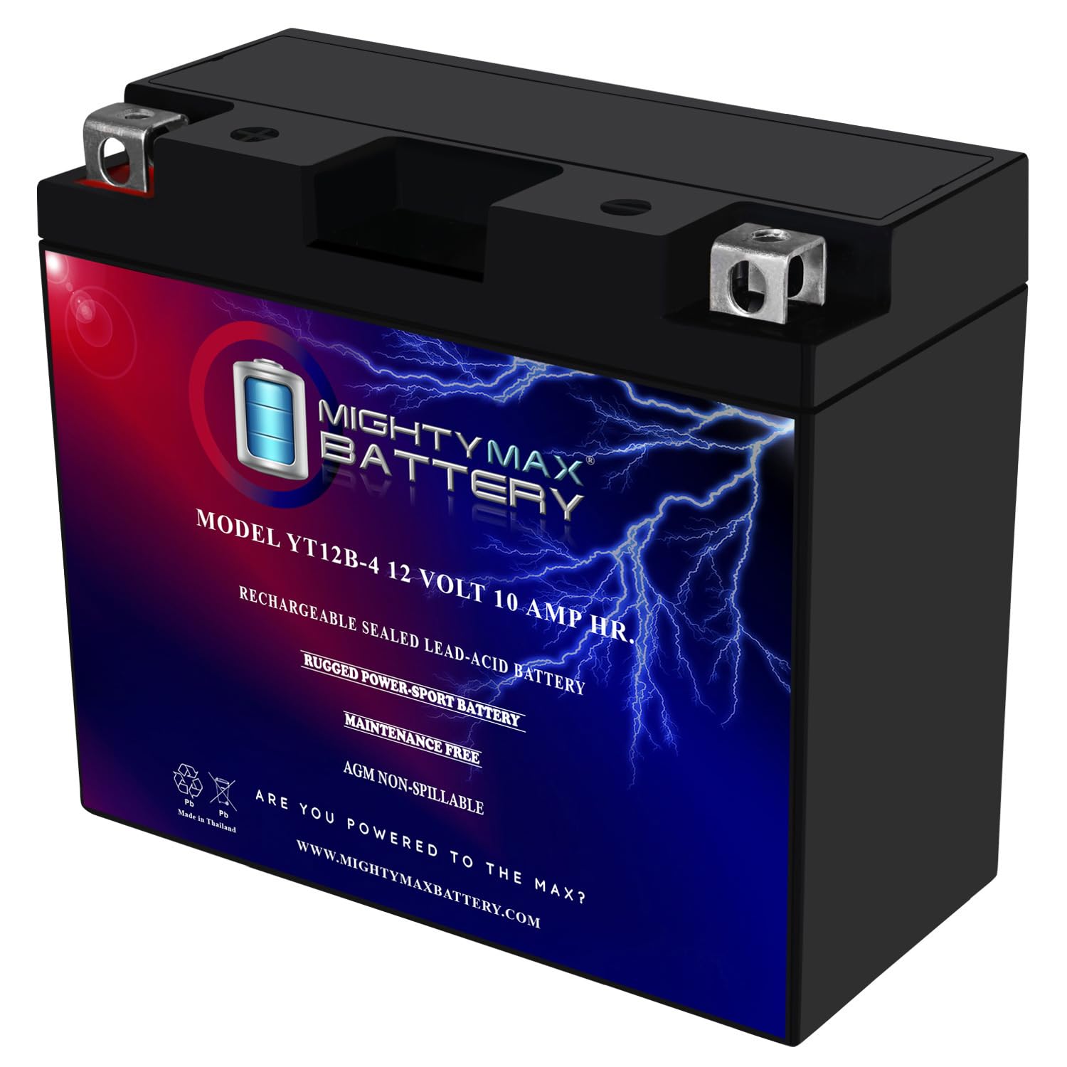 Mighty Max Battery Yt12B-4-12 Volt 10 Ah, 125 Cca, Rechargeable Maintenance Free Sla Agm Motorcycle Battery
