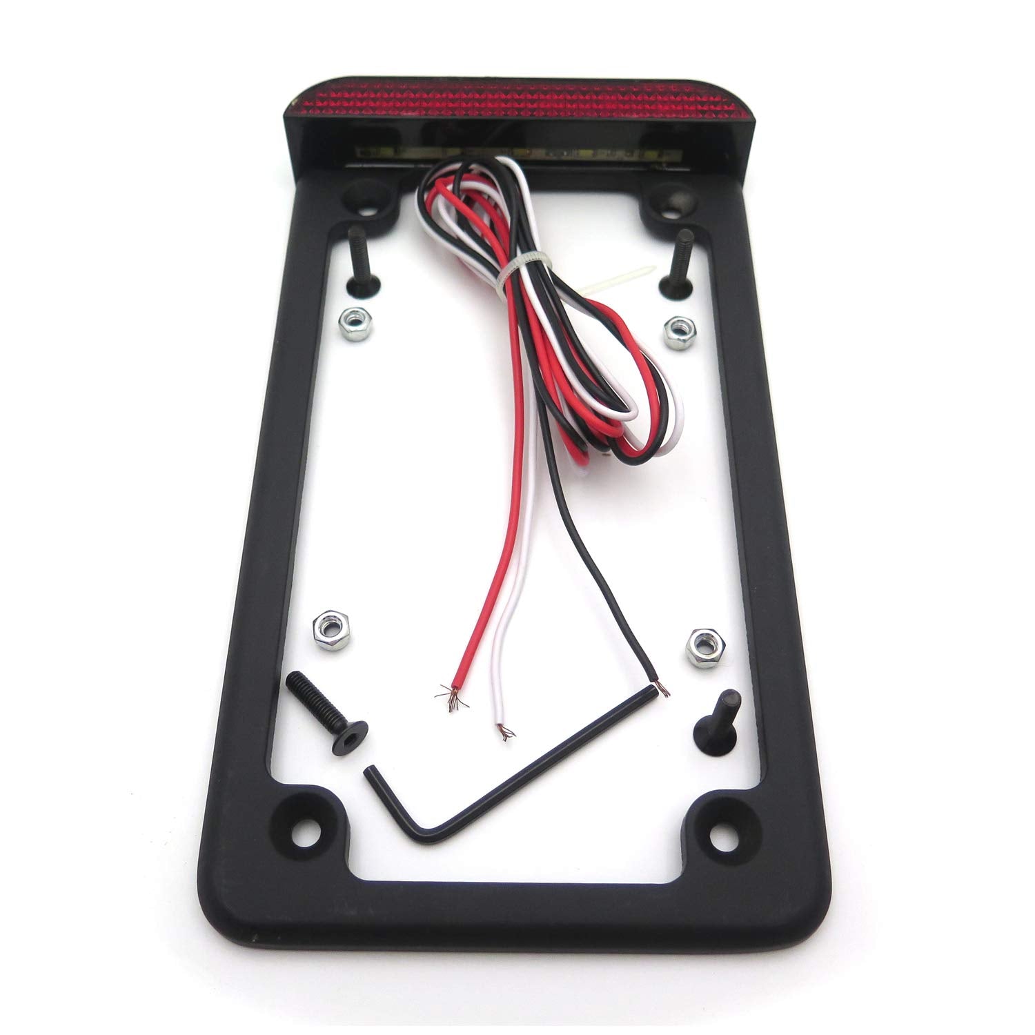 Httmt Mt294-003- Motorcycle Black 7'' X 4'' Flat License Plate Frame Bracket Tag Holder W/ 3'' Led Bar Compatible With Universal