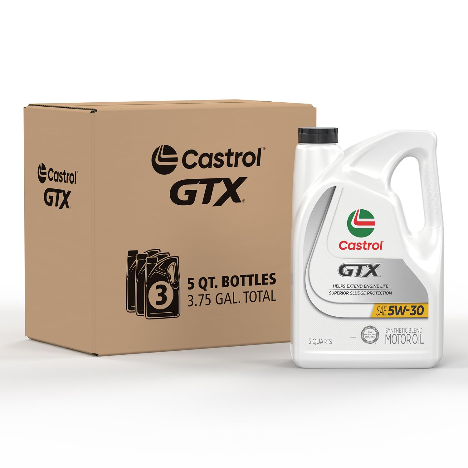 Castrol Gtx Ultraclean 5W-30 Synthetic Blend Motor Oil, 5 Quarts, Pack Of 3