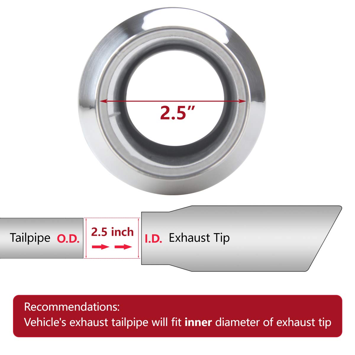 Lcgp 2 Pcs 2.5' Inlet Exhaust Tips,2.5' Inlet X 4' Outlet X 17' Overall Length, Weld On, Polished, Universal Stainless Steel Diesel Exhaust Tailpipe