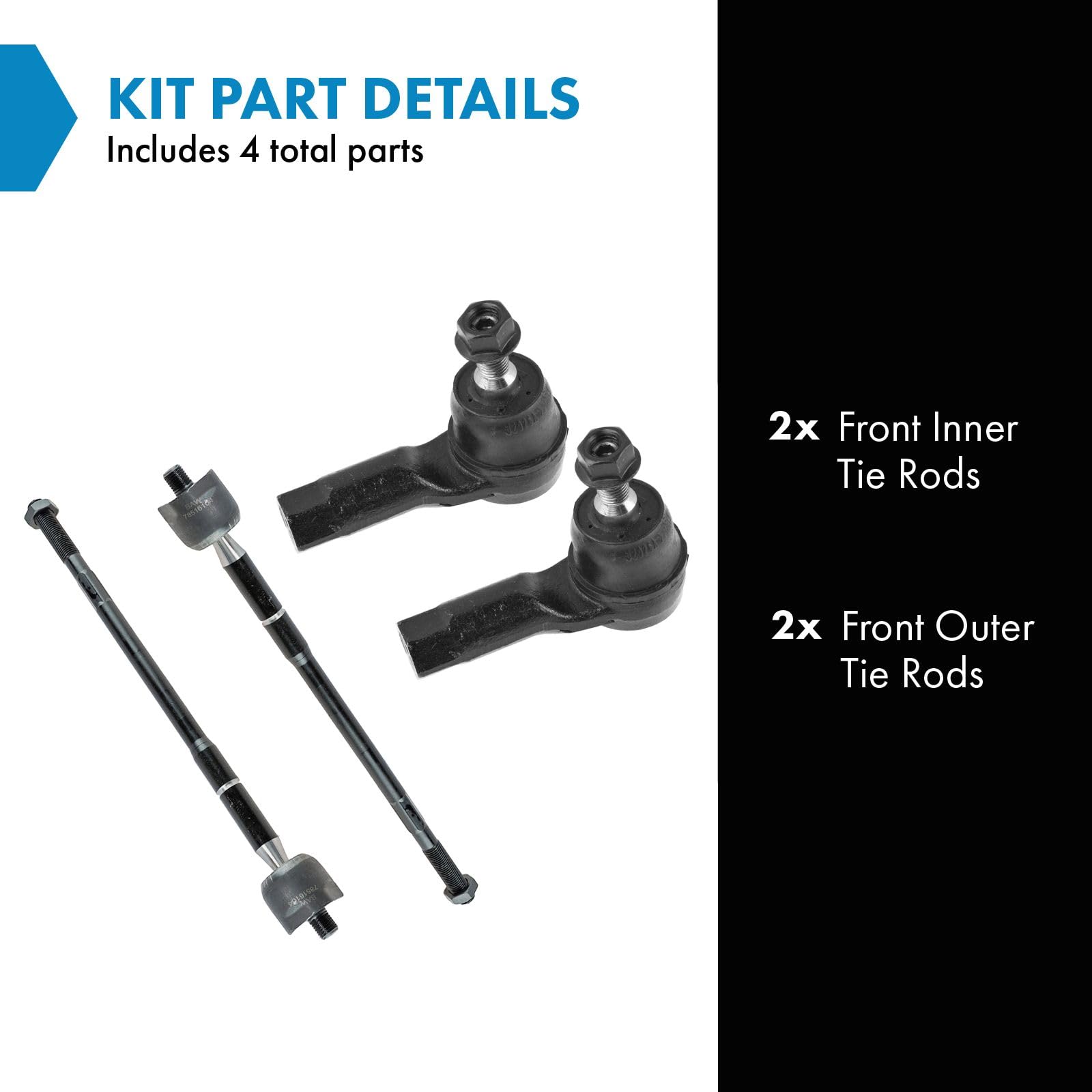 Trq Front Tie Rod Set Compatible With 2009-2017 Mitsubishi Lancer 2007-2013 Outlander Mi4520100