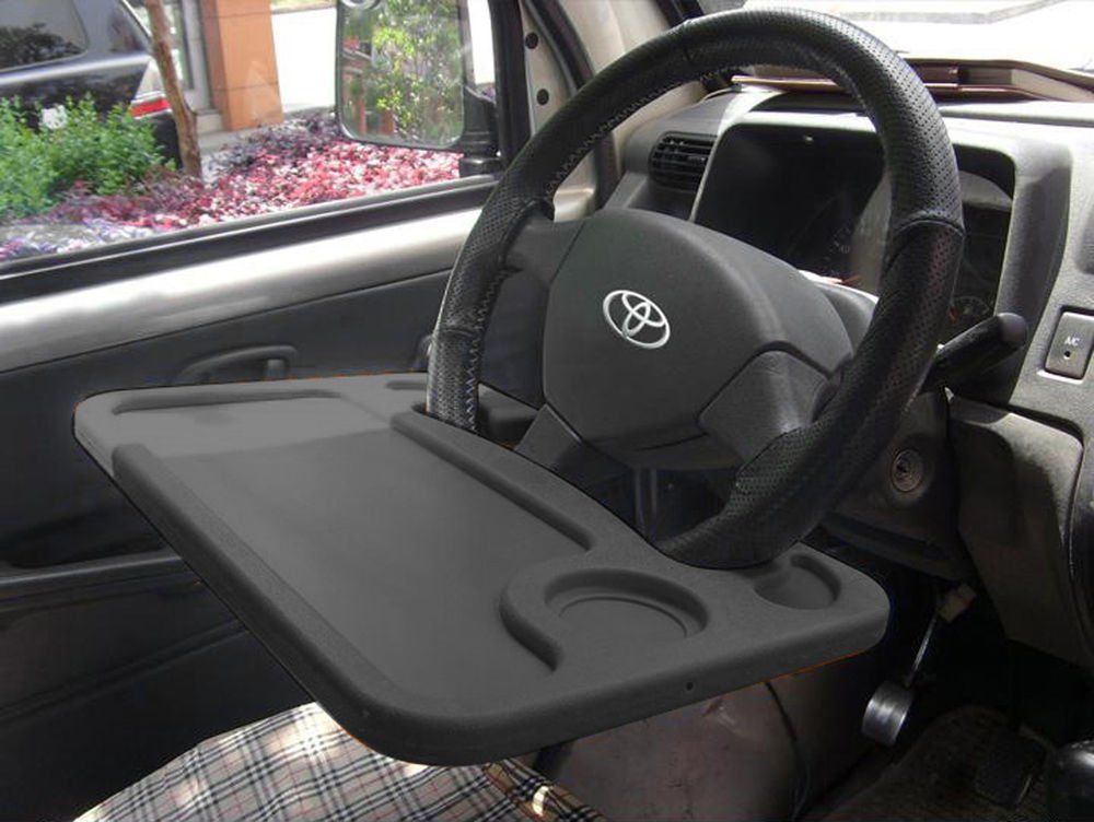 LifestyleYou Multifunctional Car Laptop Food Steering Wheel Tray Drink Holder Desk (Black)