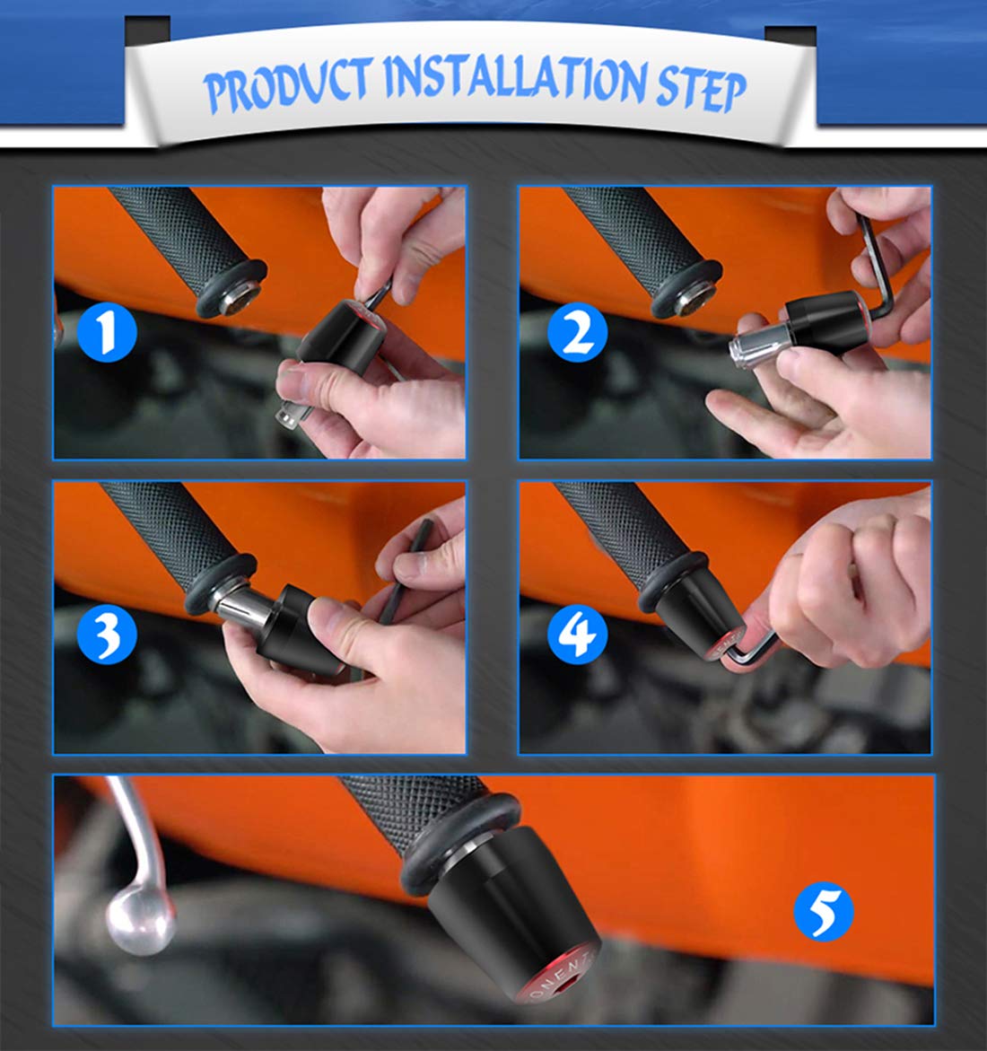 7/8'' 22mm CNC Alu Motorcycle Handlebar Grips Ends Caps Ends Caps for Ninja 400 650 1000SX ZX6R ZX9R ZX10R ZX12R ZX14R ER6F ER6N