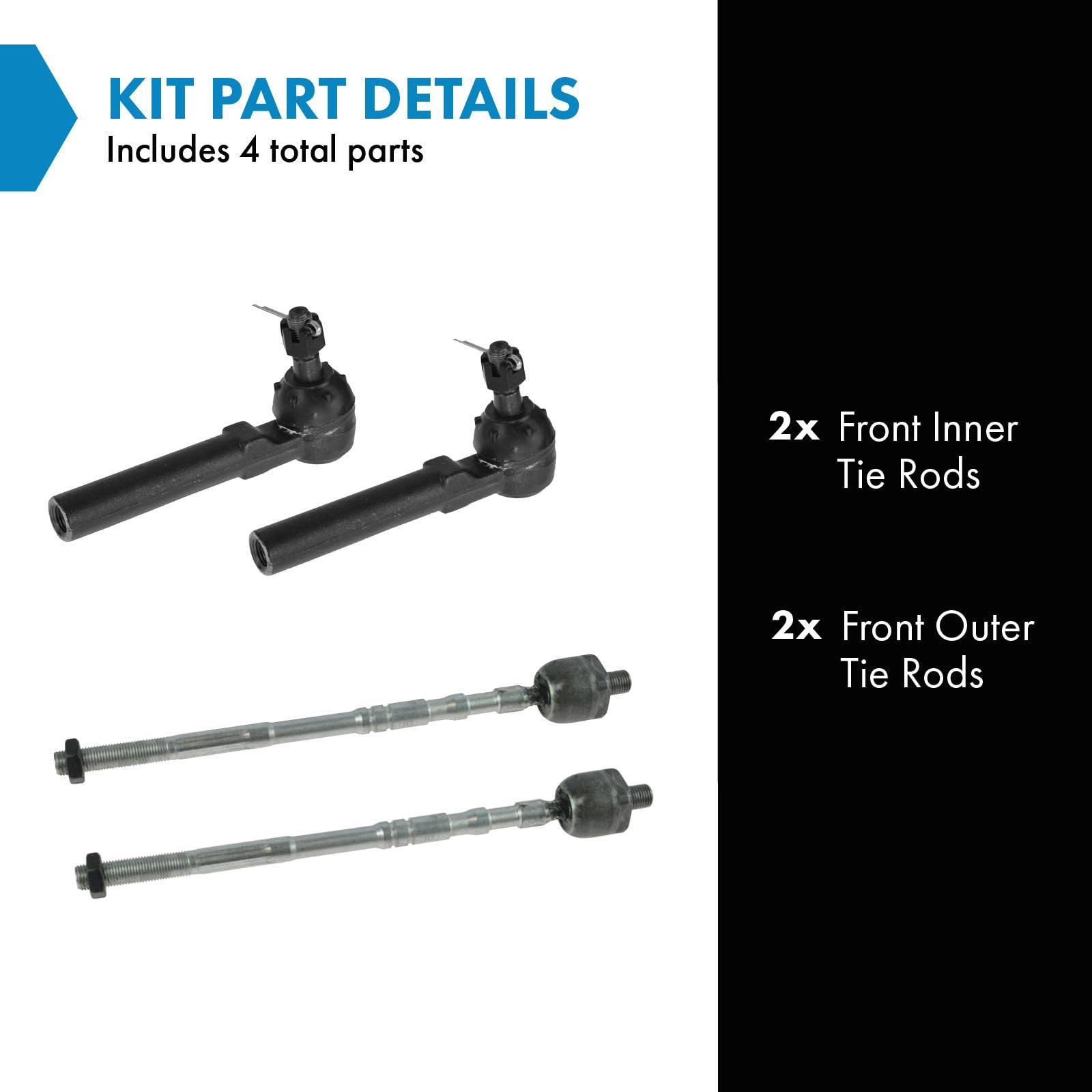 Trq Front Inner And Outer Tie Rod Set Compatible With 2002-2004 Subaru Impreza