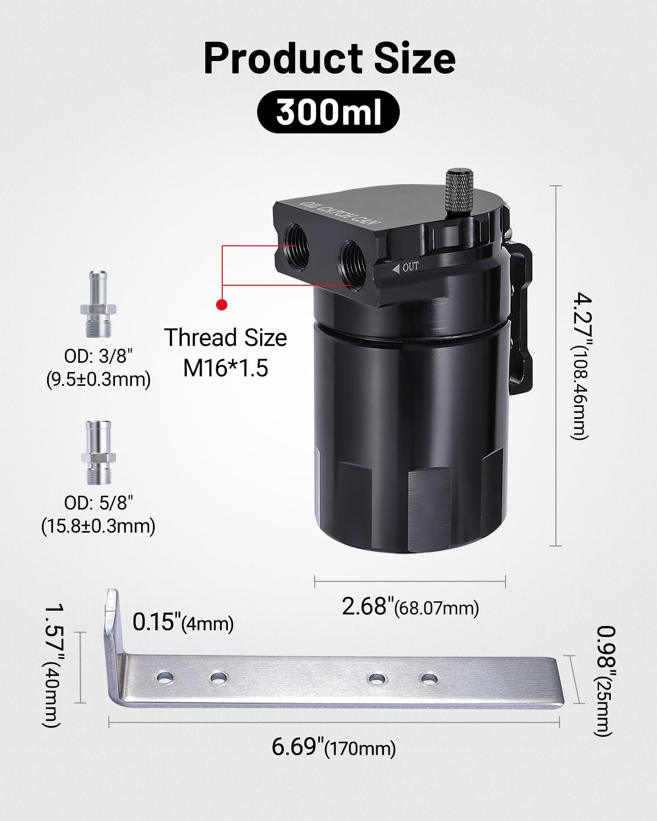 Evil Energy Baffled Oil Catch Can,Oil Separator Catch Can 300Ml Universal Aluminum Black