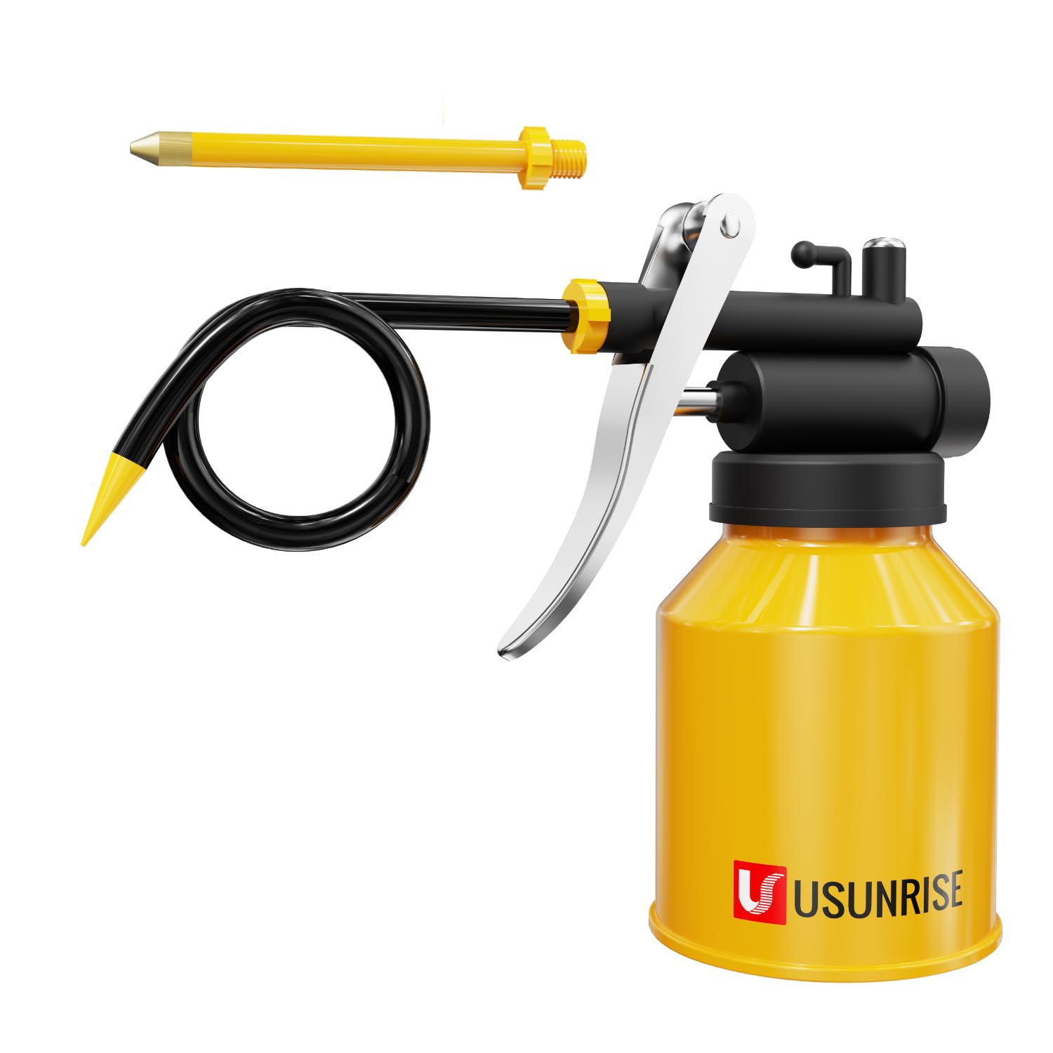 Multipurpose Metal Oil Can,Oil Can Pump Oiler With 2 Spout For All Lubrication Need Of Car, Bikes And Machines -8 Oz.Yellow Capa