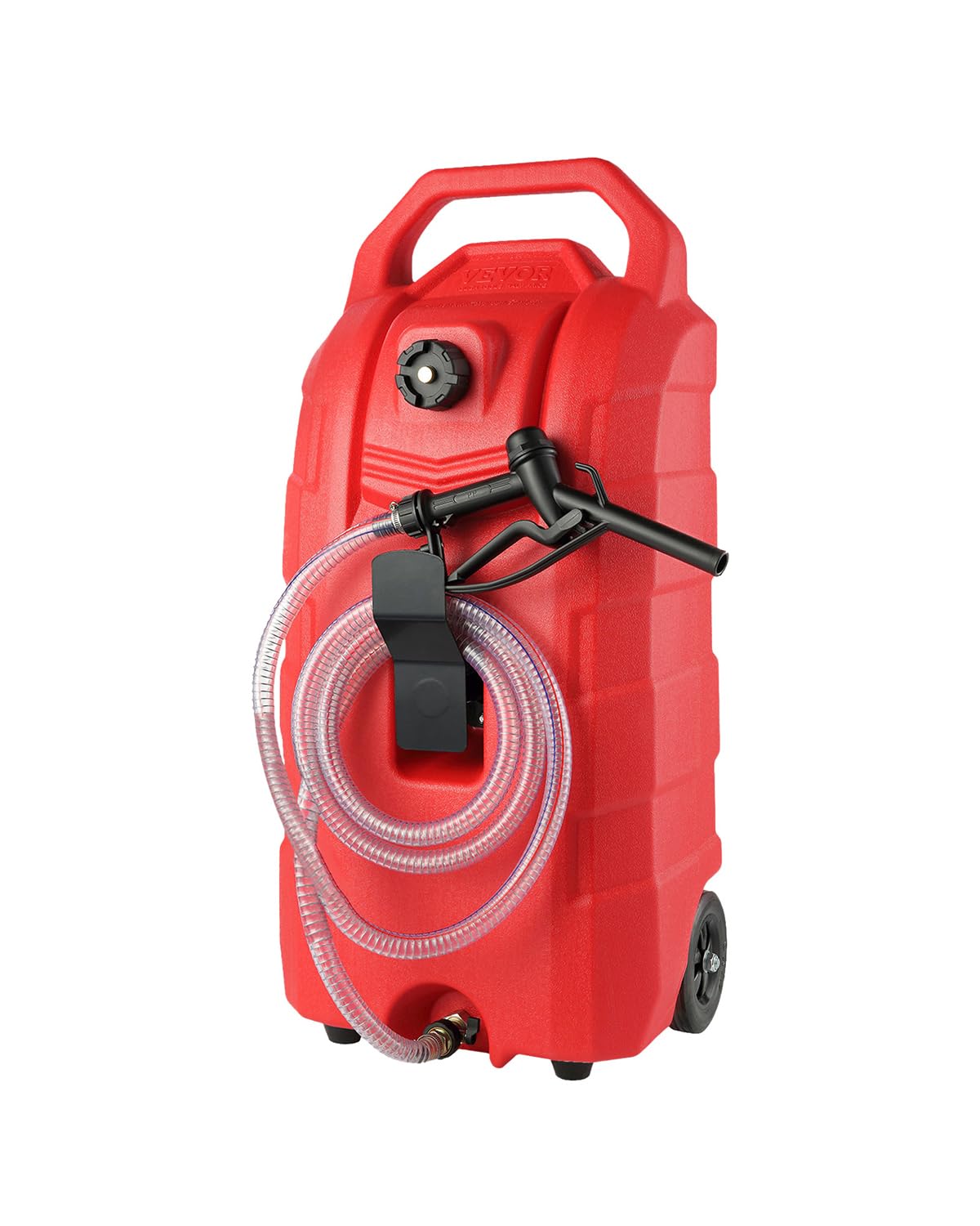 VEVOR Fuel Caddy, 16-Gal Portable Gas Storage Tank Container, 7.8 L/min Fuel Transfer Storage Tank with Hand Pump Rubber Wheels,