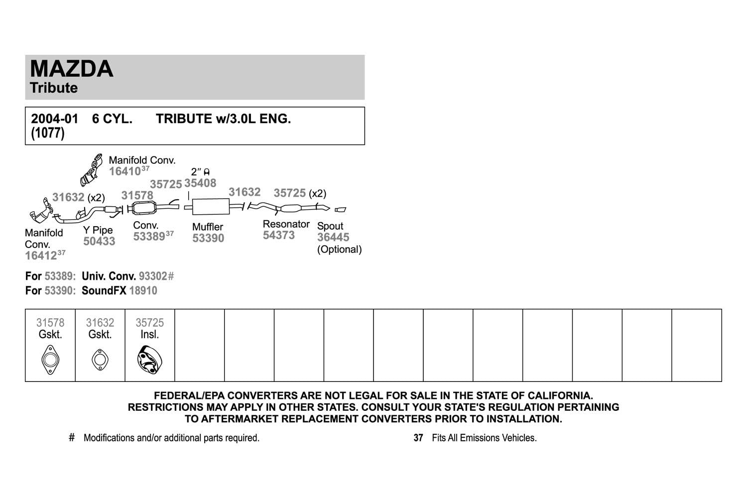 Walker 54373 Direct Fit Exhaust Resonator And Pipe Assembly 2.25 Outlet (Od) For Ford Escape