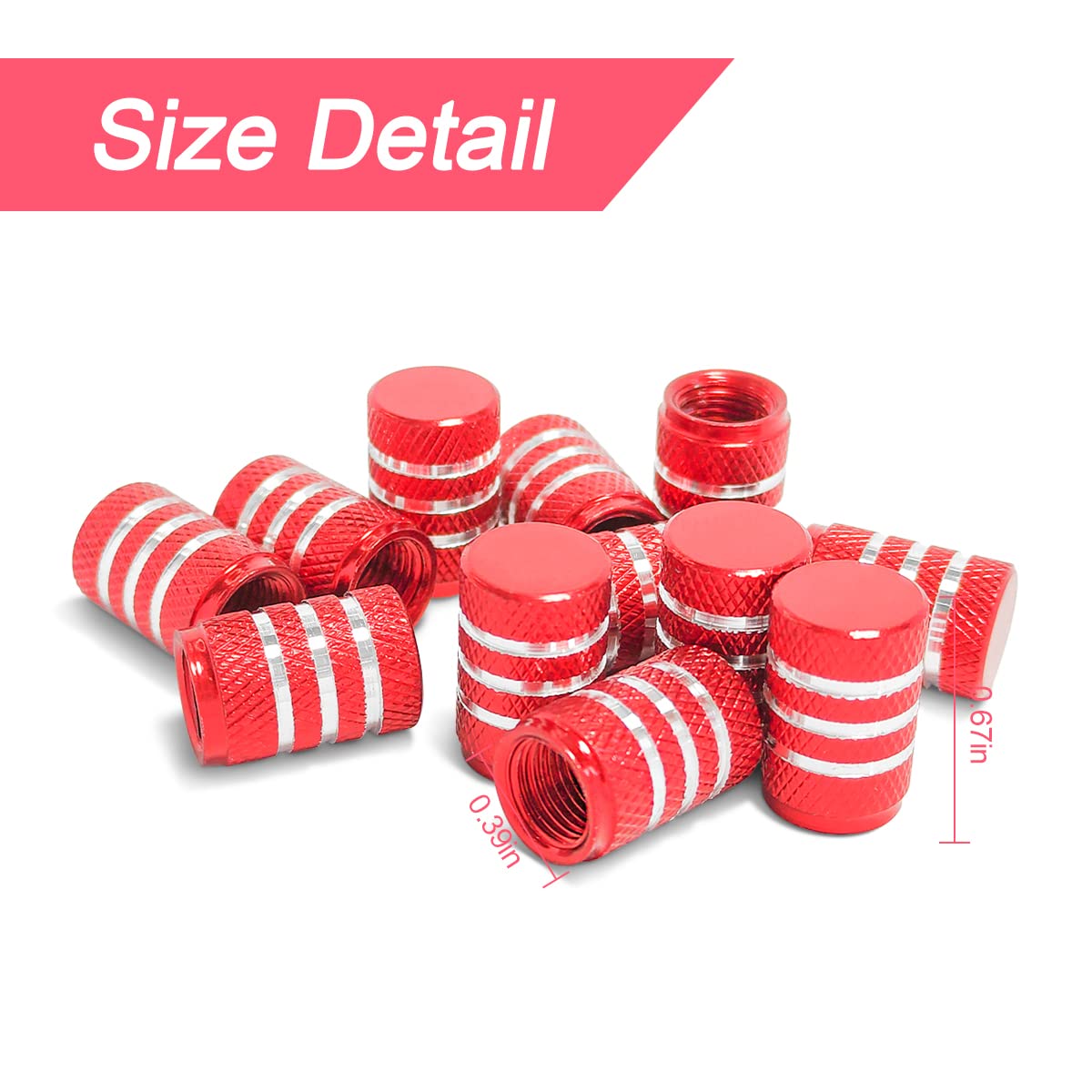 Tire Valve Stem Caps, 12 Pcs Dustproof Corrosion-Proof Premium Metal Rubber Seal Tire Valve Caps, Universal Fit For Cars, Suvs, Bike And Bicycle, Trucks, Motorcycles (Red/Silver)