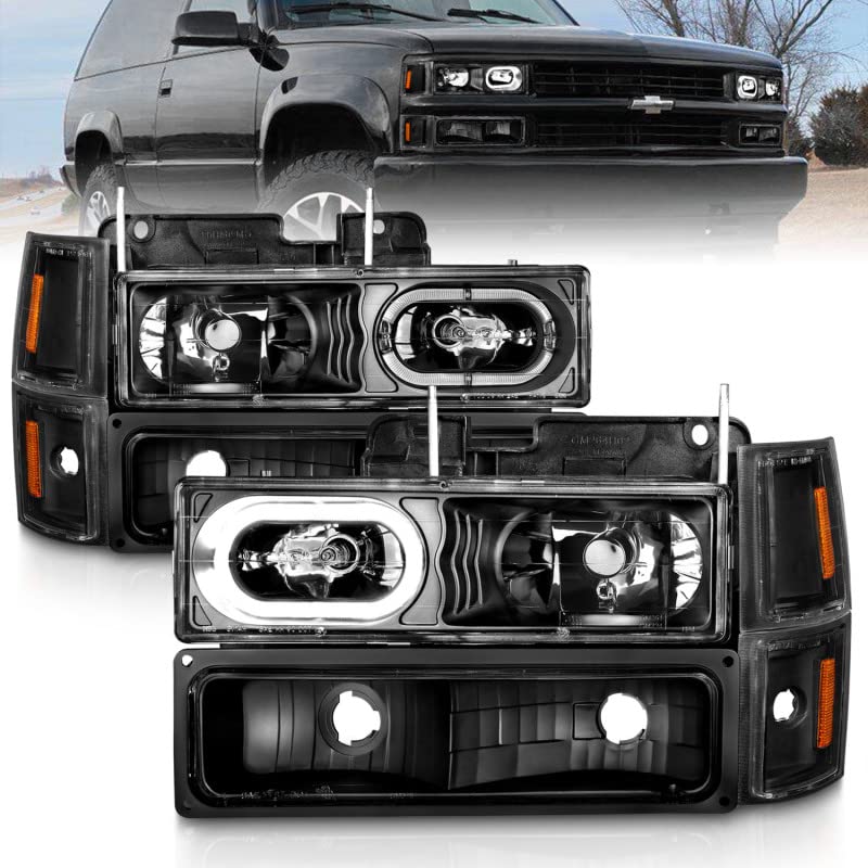 Anzo ( 111507 88-98 Chevrolet C1500 Crystal Headlights Black Housing W/Signal And Side Marker Lights