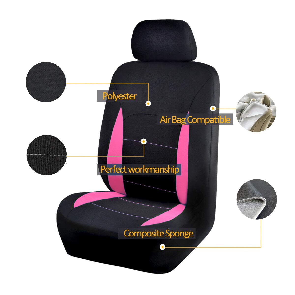 Flying Banner Car Seat Covers Front Seats Rear Bench Polyester Car Seat Protectors Easy Installations Rear Bench Split Classic Man Lady Truck (Full Set - Low Back, Black Pink)