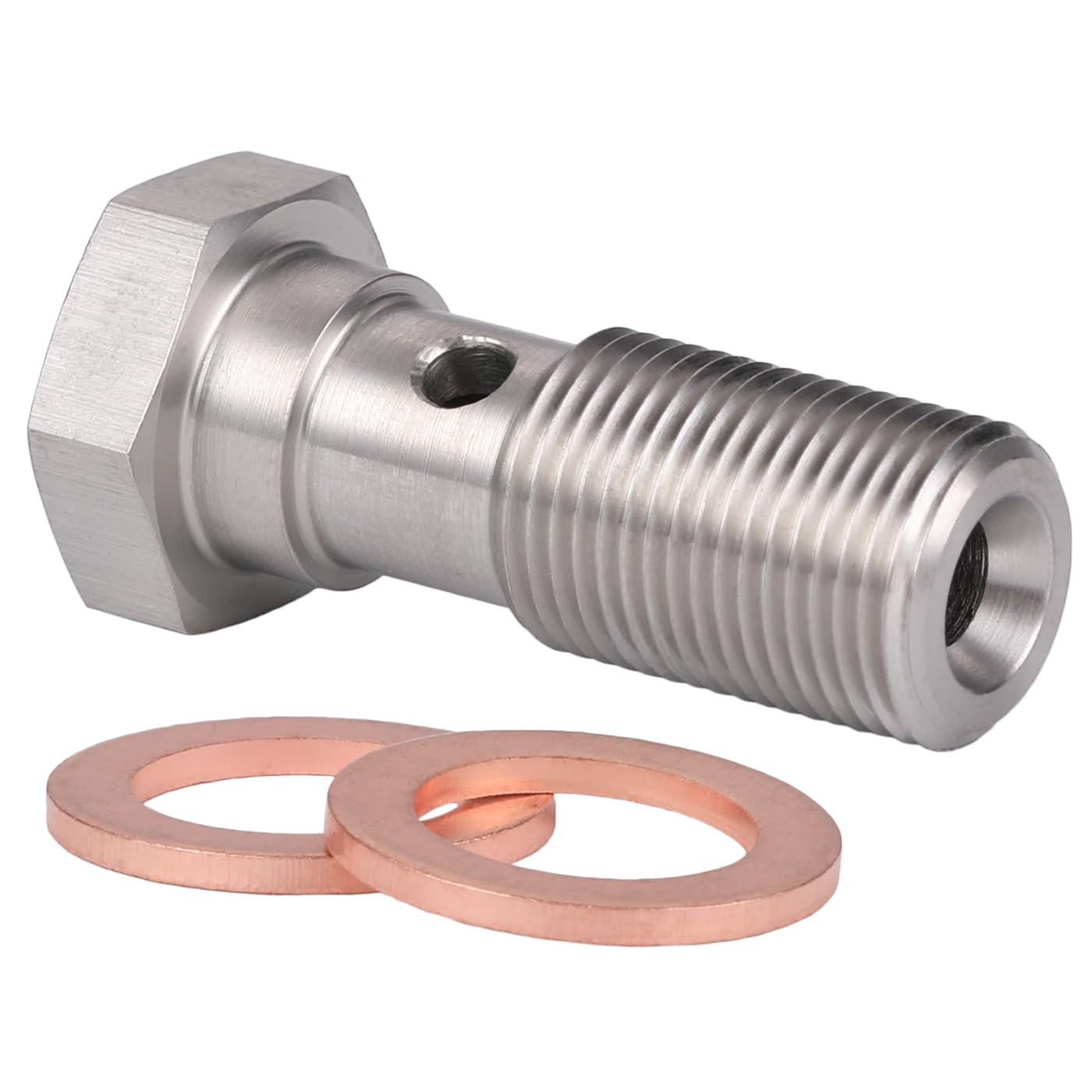 Podavelle M12X1.0 Metric Stainless Steel Single Banjo Bolt Brake Fitting Adapter 31Mm Long With Copper Washers