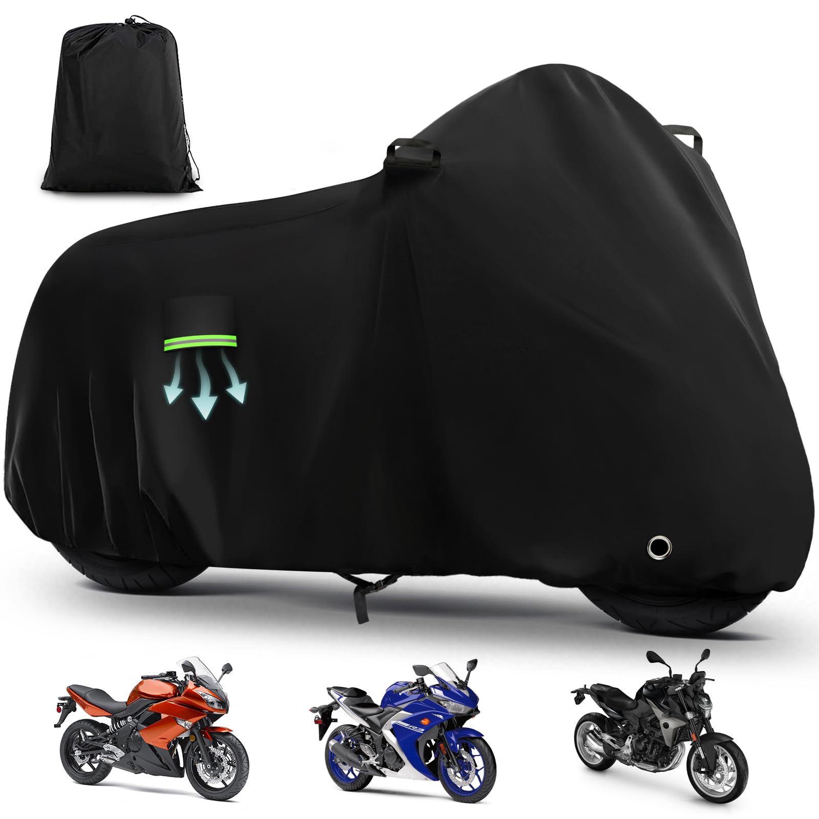 Motorcycle Cover Waterproof for Kawasaki Ninja 500 650/Yamaha R1 R3 R6/BMW F 900R, Heavy Duty Outdoor Sun UV Rain Dust All Weath