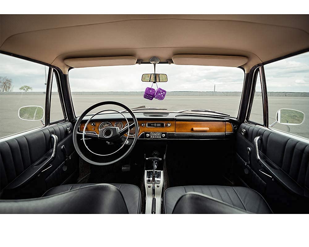 Ygmoner Pair Of Retro Square Mirror Hanging Couple Fuzzy Plush Dice With Dots For Car Decoration (Purple)