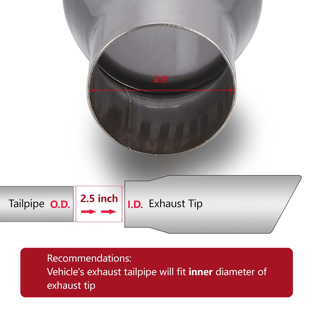 Lcgp 2.5'' Inlet Universal Diesel Exhaust Tip 4'' Outlet 09'' Long Tail Tip, Polished & Double Wall Angle Cut, 304 Stainless Ste