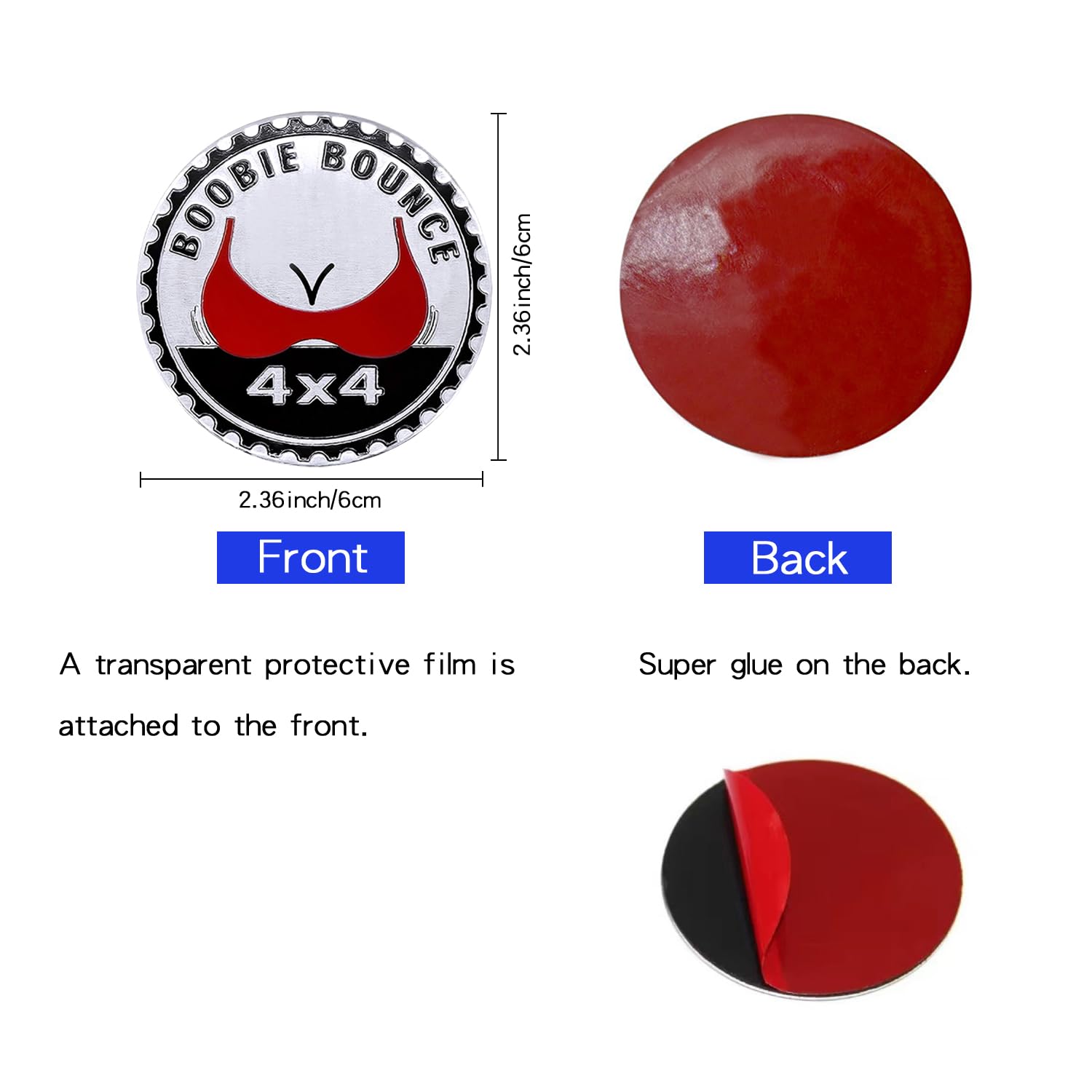 2 Pcs Booble Bounce Badge Rated Car Emblem, 4 X 4 Metal Automotive Badge, 3D Round Metal Car Badges Emblems, Car Badge Decals St