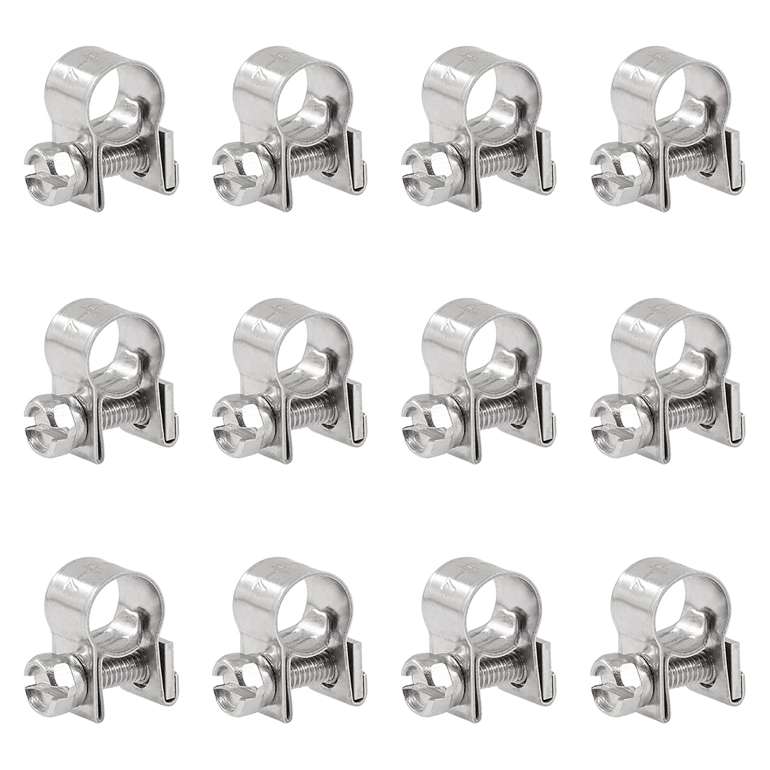 Glarks 12Pack 7-9Mm Stainless Steel Mini Fuel Injection Hose Clamps Adjustable Pipe Hose Clip Tube Clamps Set (9/32''-11/32'' Di
