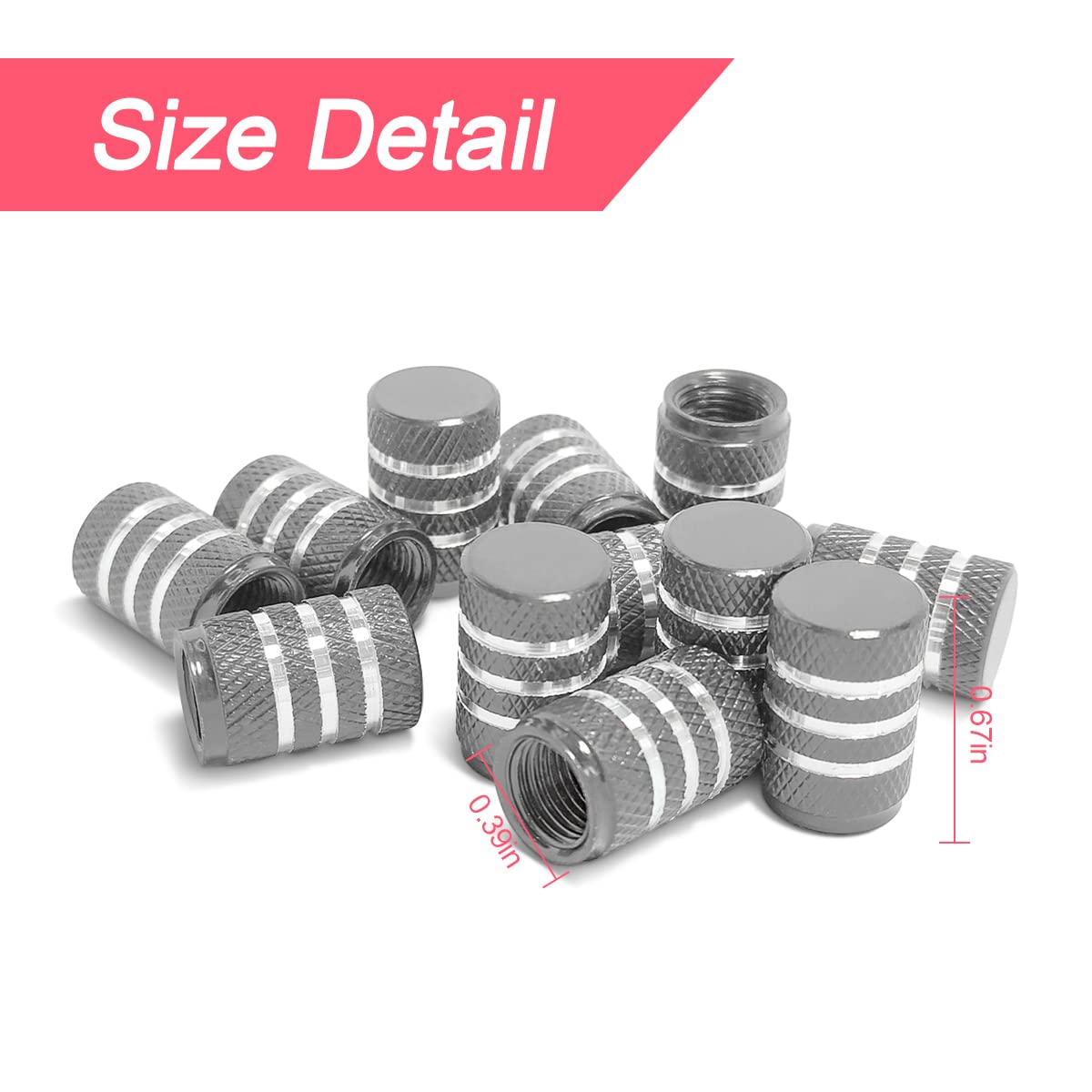 Tire Valve Stem Caps, 12 Pcs Dustproof Corrosion-Proof Premium Metal Rubber Seal Tire Valve Caps, Universal Fit For Cars, Suvs, Bike And Bicycle, Trucks, Motorcycles (Gray/Silver)