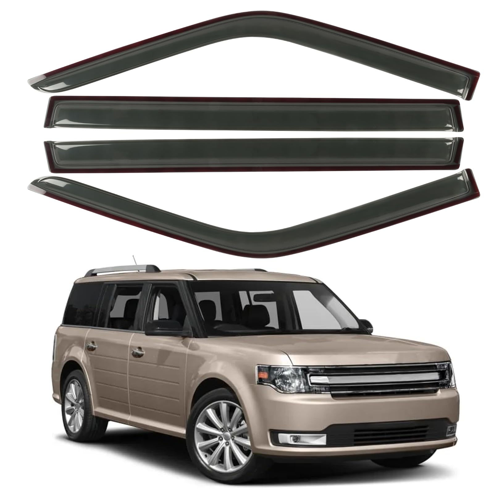 CHYKORLA Window Visors Rain Guards Fit for 2009-2019 Ford Flex, Outside Mount Wind Deflector Shade, Tape-on Smoke Tinted Vent Vi